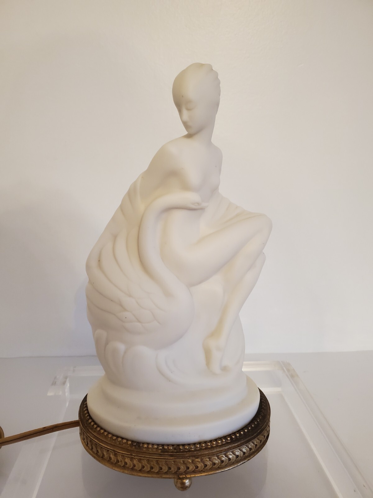 Antique Lenox Leda & The Swan Bisque Porcelain Boudoir Lamp c. 1929