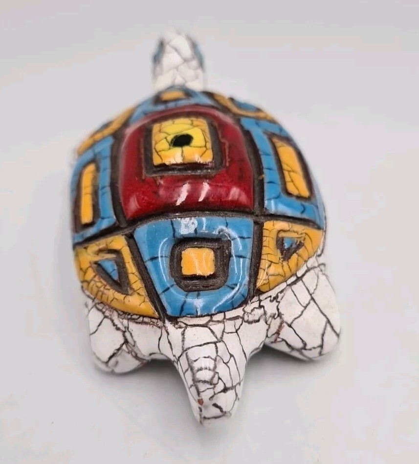 Turkish Turkey Pottery Hand Crafted Hand Painted Turtle Figurine Multicoloured