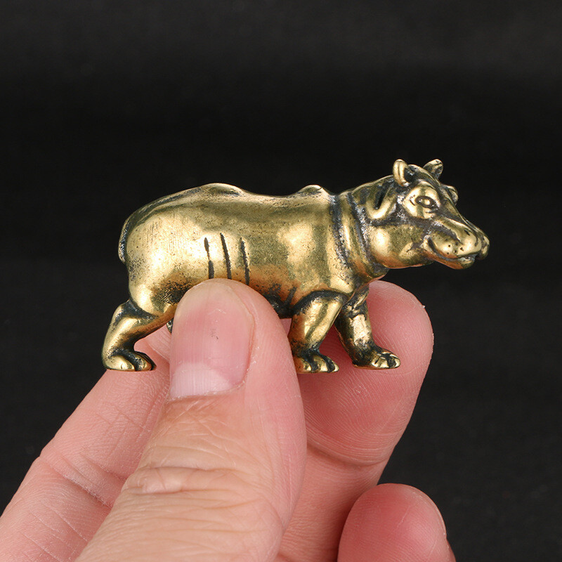 Solid Brass Hippo Figurines Mini Statue Home Ornaments Animal Figurines Gift US