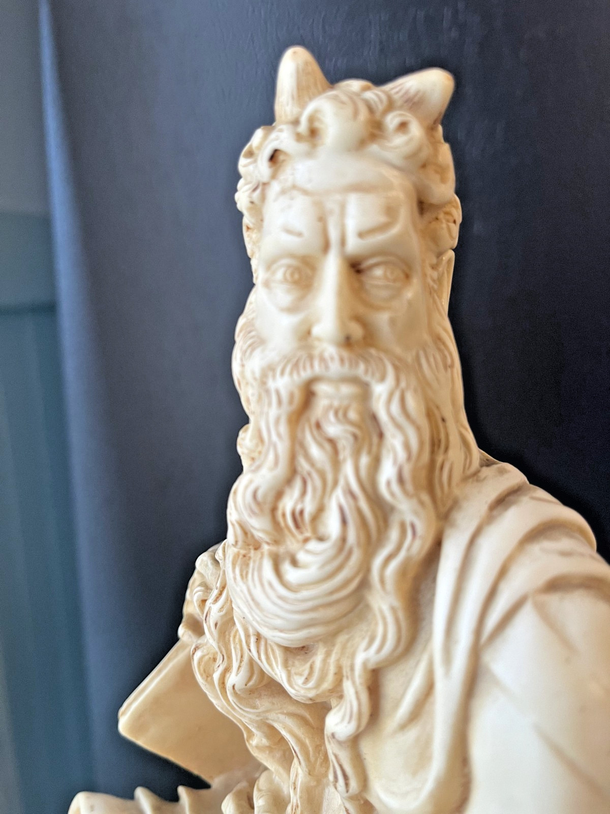 HEAVY VTG HORNED Michelangelo Moses Statue 13″ Plaster Sculpture Religious Art