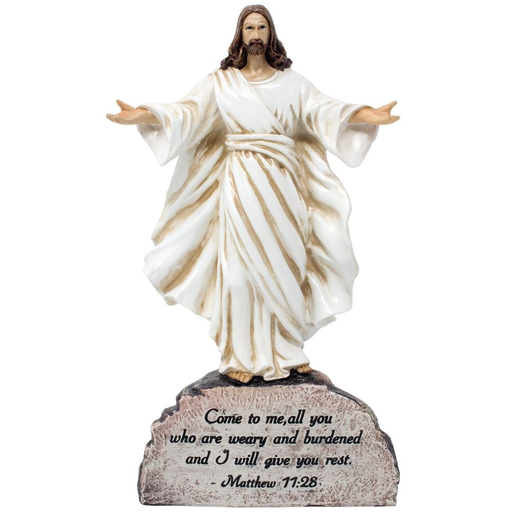 Decorative Jesus Standing on Rock Statue with Inspirational Bible Verse for C…