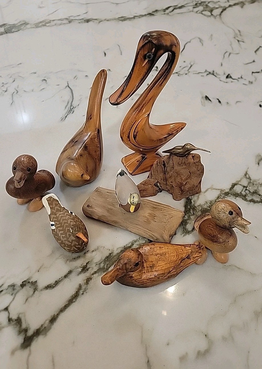 Various Carved Wood, Bronze Birds. Ducks, Hummer. Vintage,