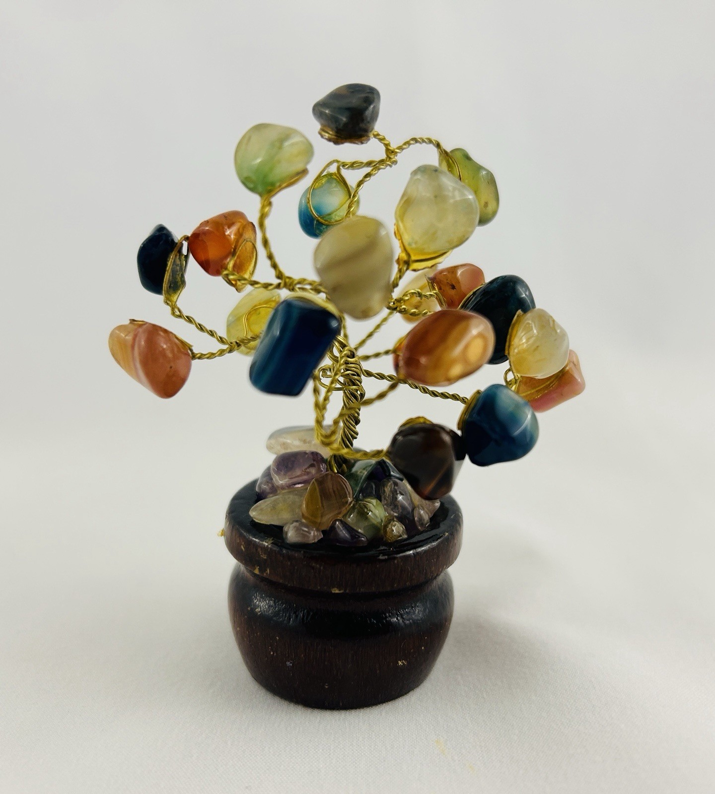 Small Feng Shui Natural Chakra Healing Stones Tree, 3 1/4”