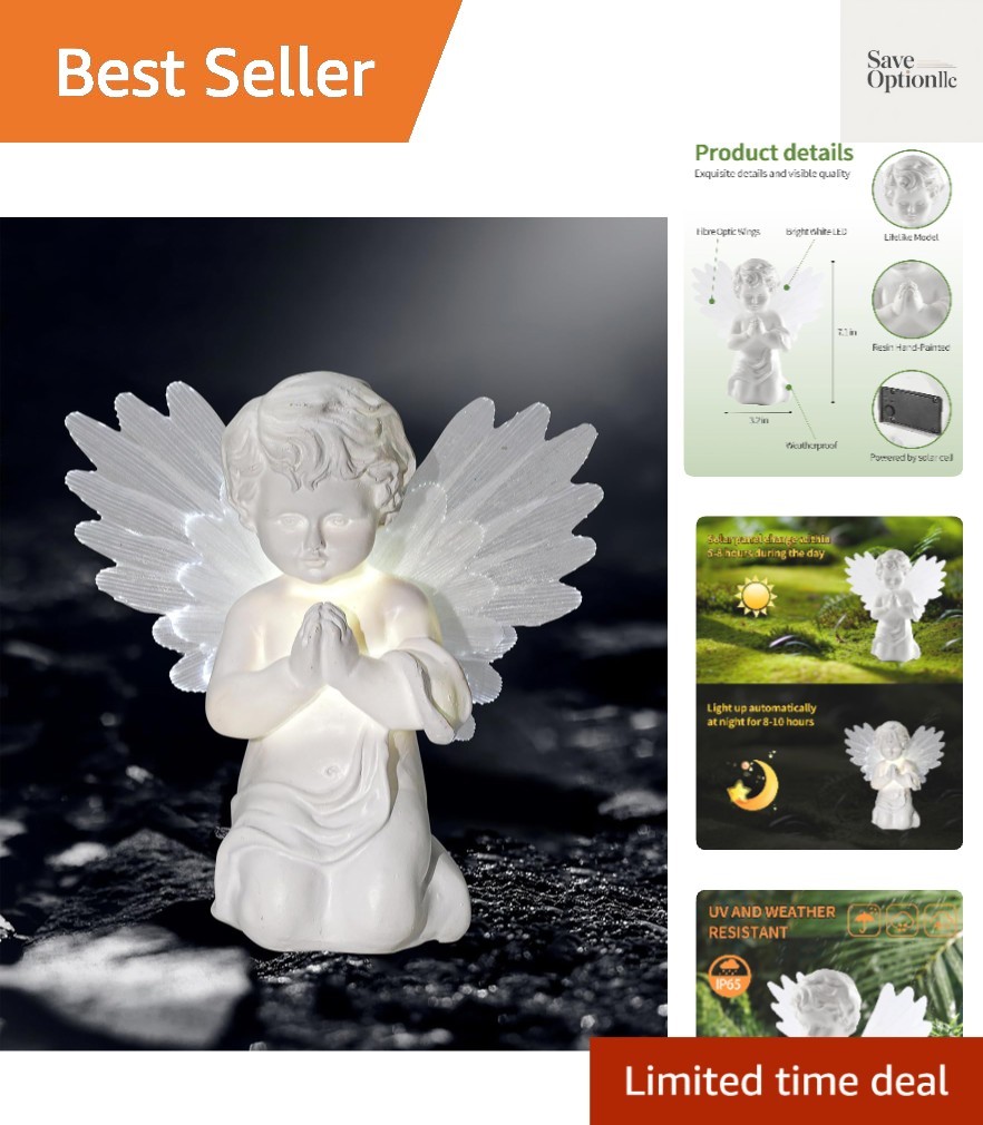 Solar Praying Cherub Angel Light with Fibre Optic Wings – 7.1” Sympathy Reme…