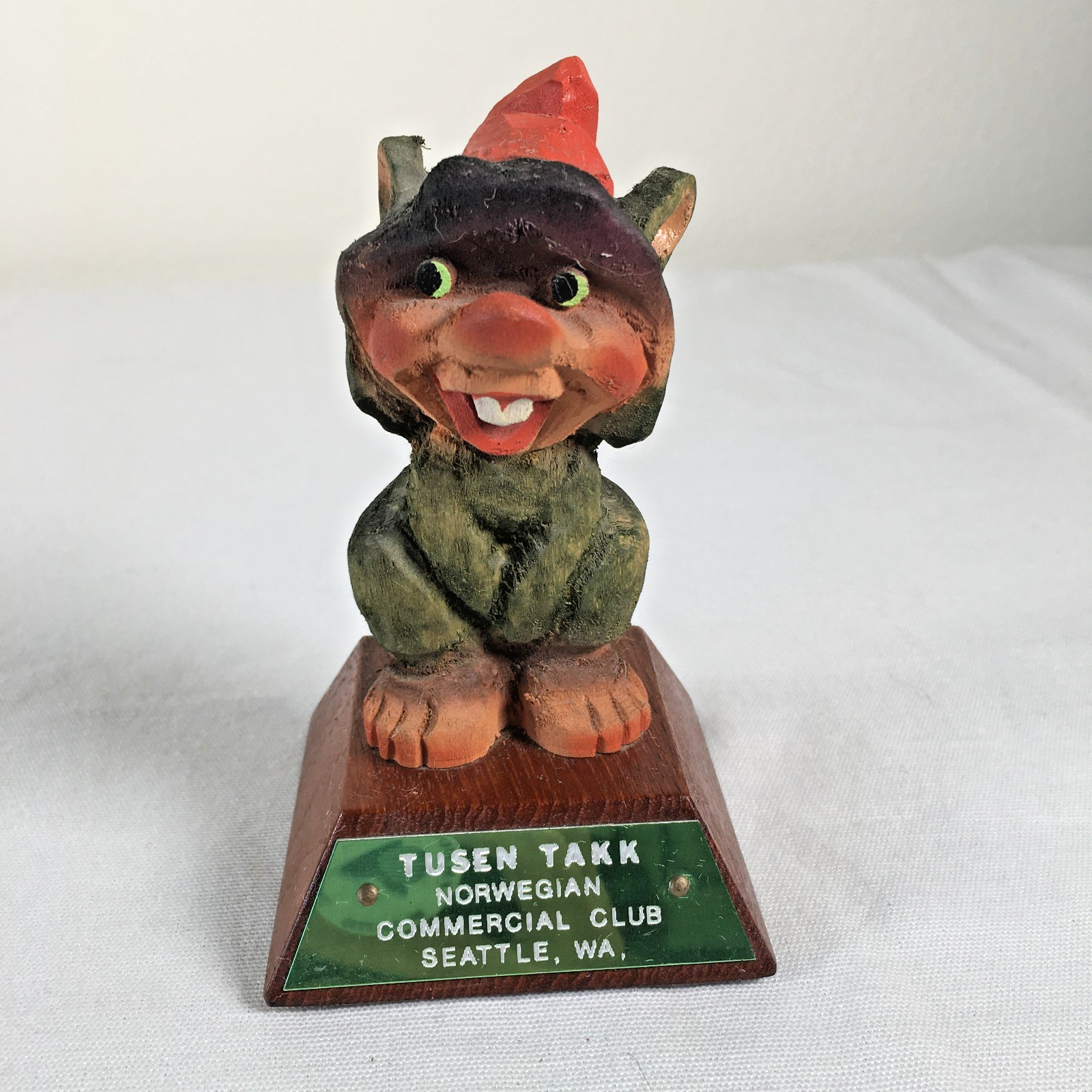 Vtg Henning Hand Carved Norwegian Troll 4″ Figurine Award Statue Folk Art