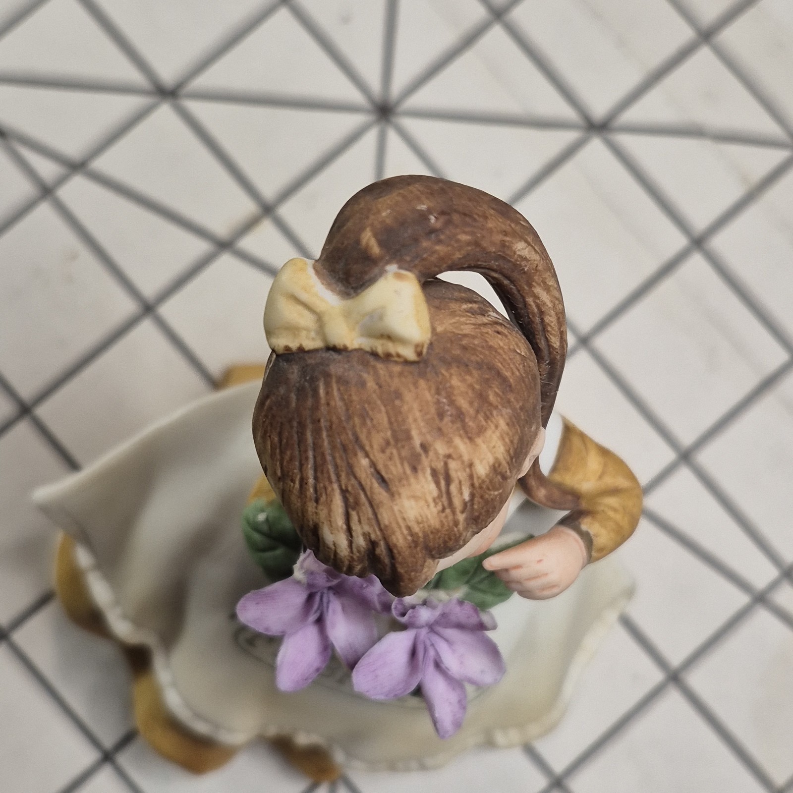 Vintage Lefton China Hand Painted Porcelain February Girl Pony Tails Violets