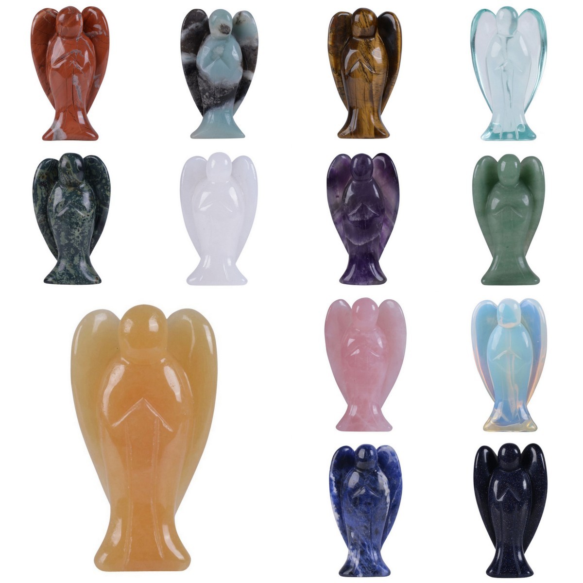 73-78mm Carved gemstone peace angel Crystal healing stone figurine 3 Inches