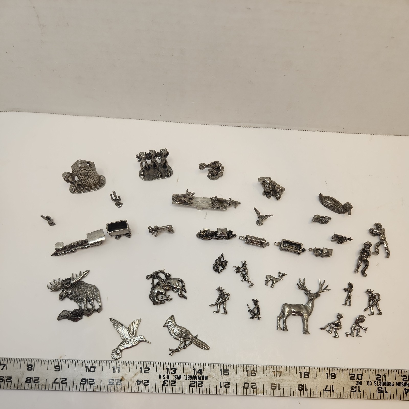 Lot of 34 Unique Miniature Metal Animal/Train Theme Figures Statues. Pewter 1996