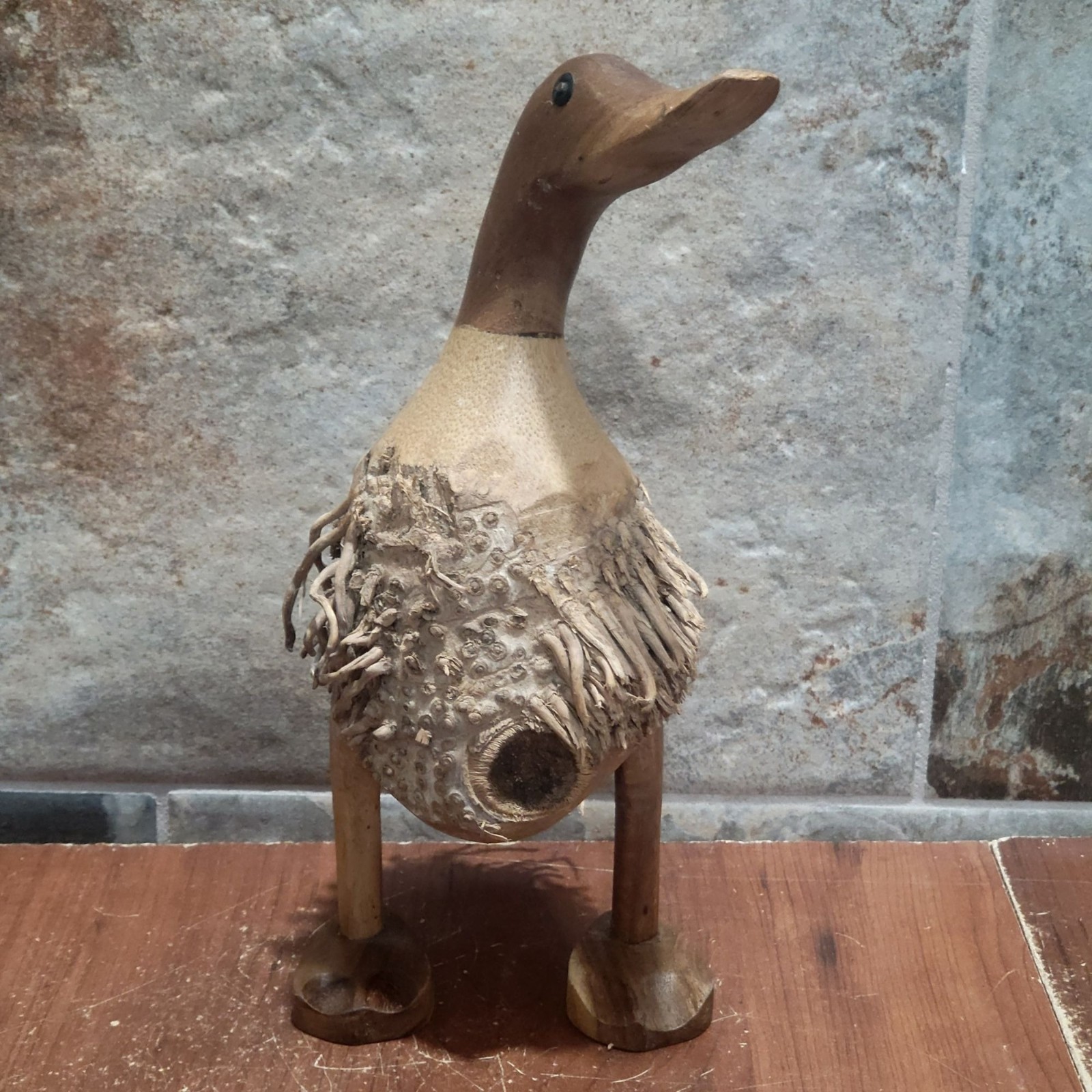 Hand Carved Folk Art Bamboo Root Duck Statue