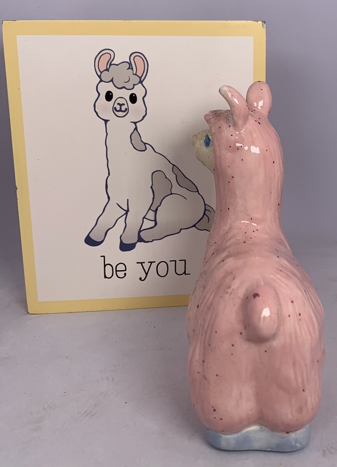 Llama Ceramic Figurine Pink 5 Inches Tall & Llama Plaque 6×6