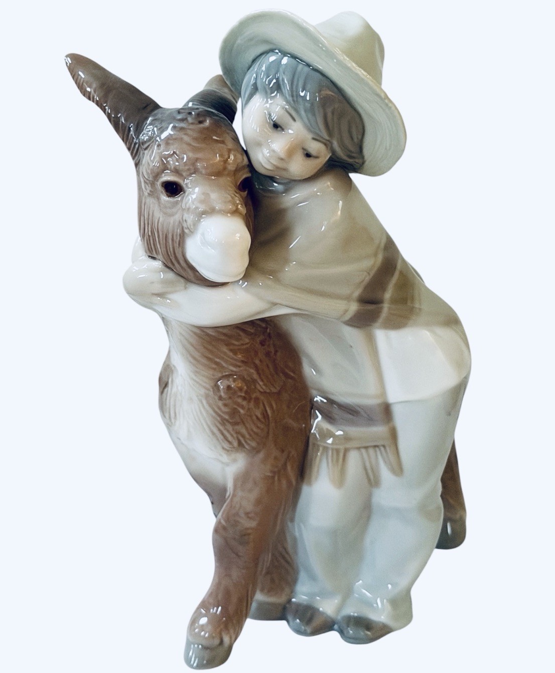 Lladro # 1181 Glossy Retired Signed Platero and Marcelino Boy with Donkey 8”
