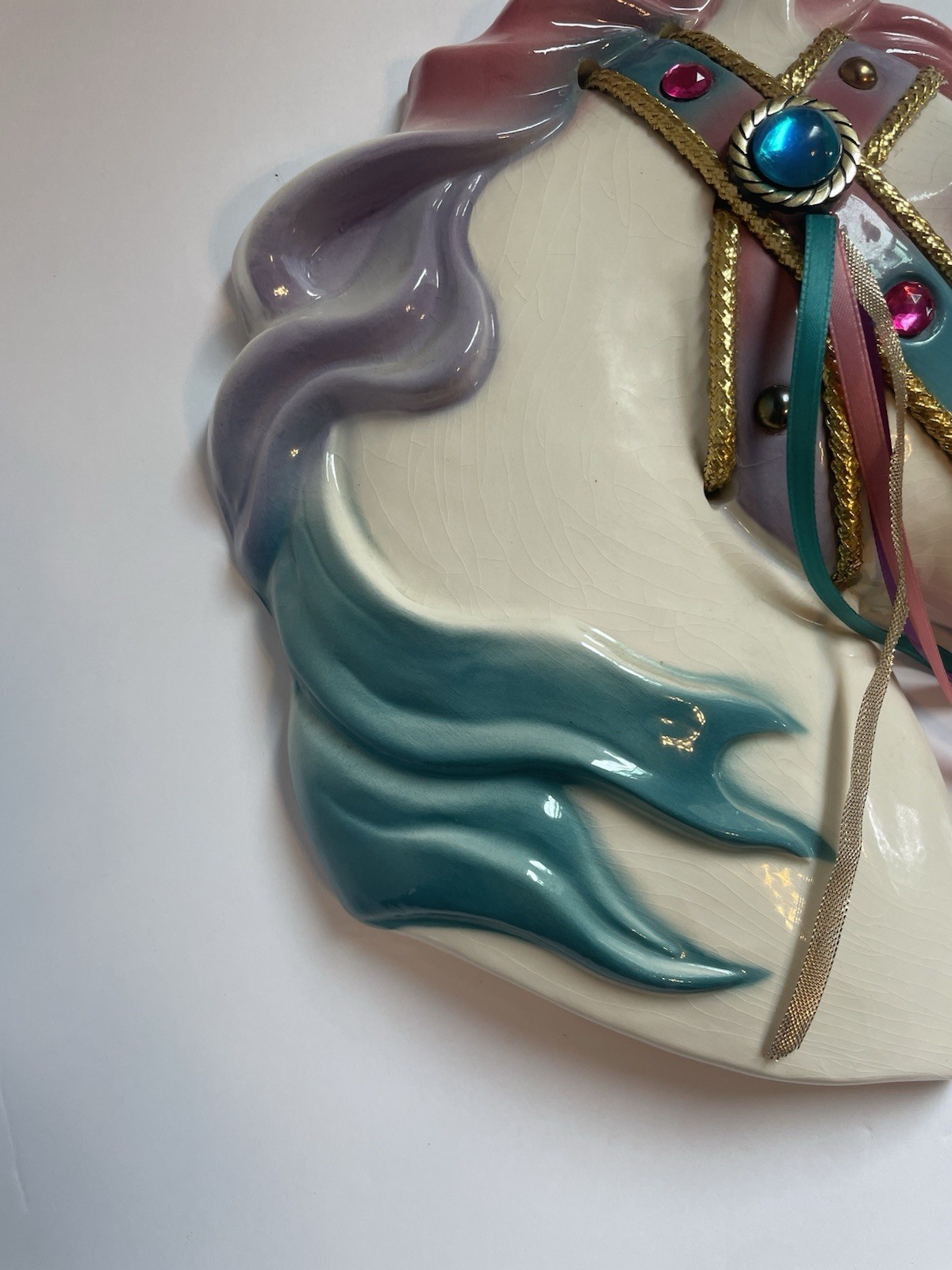 Vintage 1980s Clay Art Carousel Horse Ceramic Hanging Mask/ Head Decor