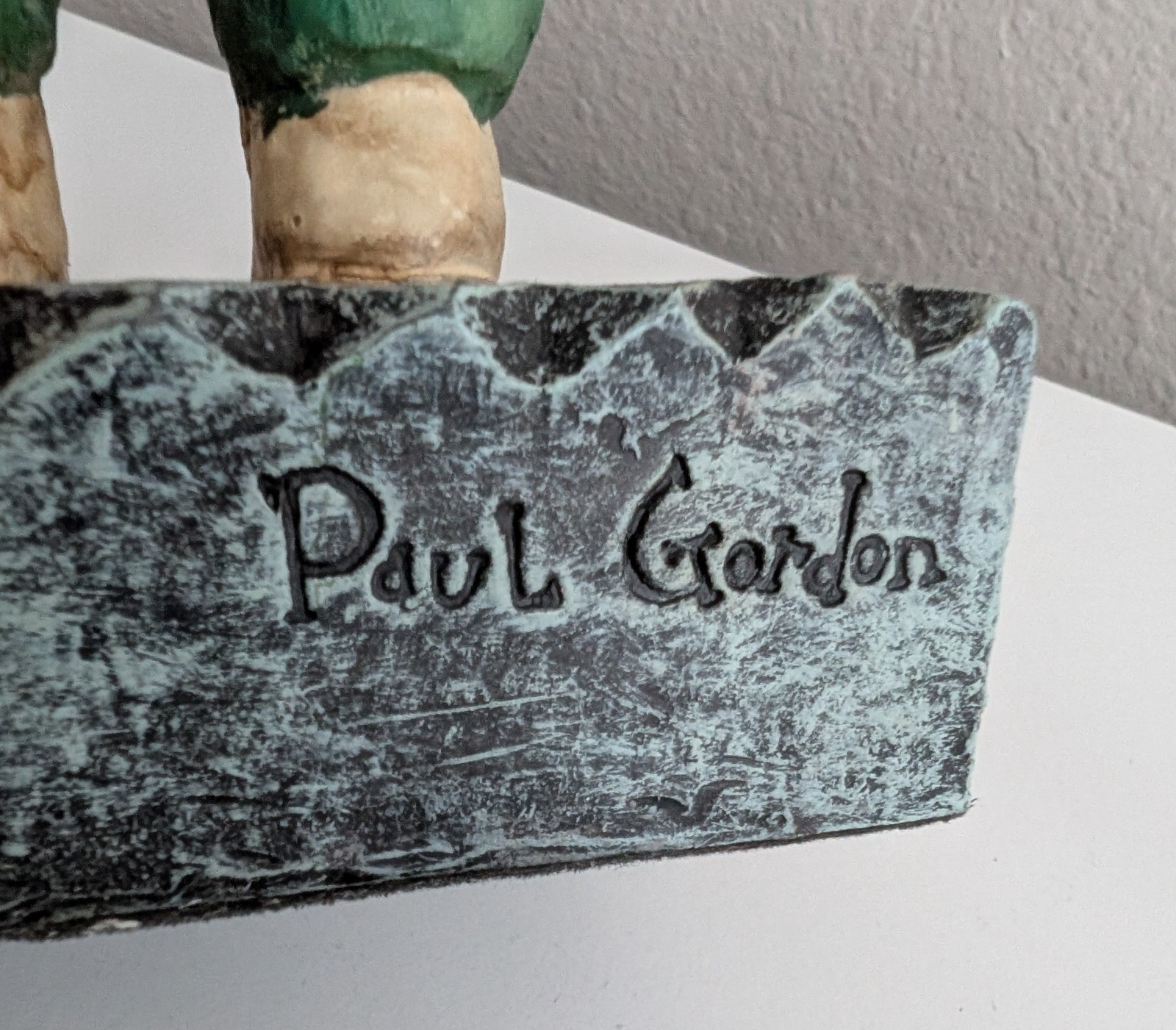 Paul Gordon folk art dapper figurine rabbit bunny flower pot vest bowtie