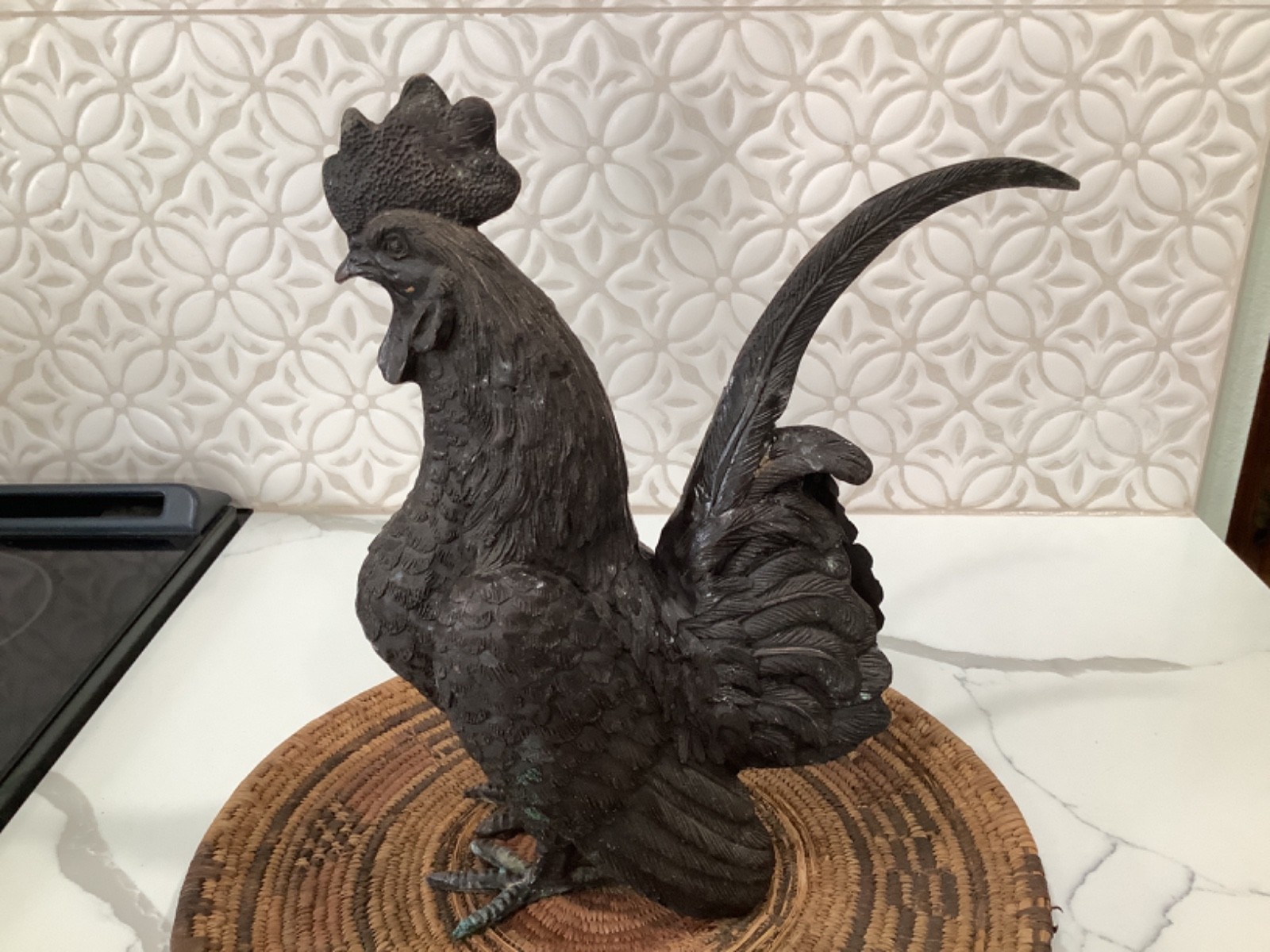 Vintage Bronze Rooster Figurine Sculpture 11” tall 7 lbs