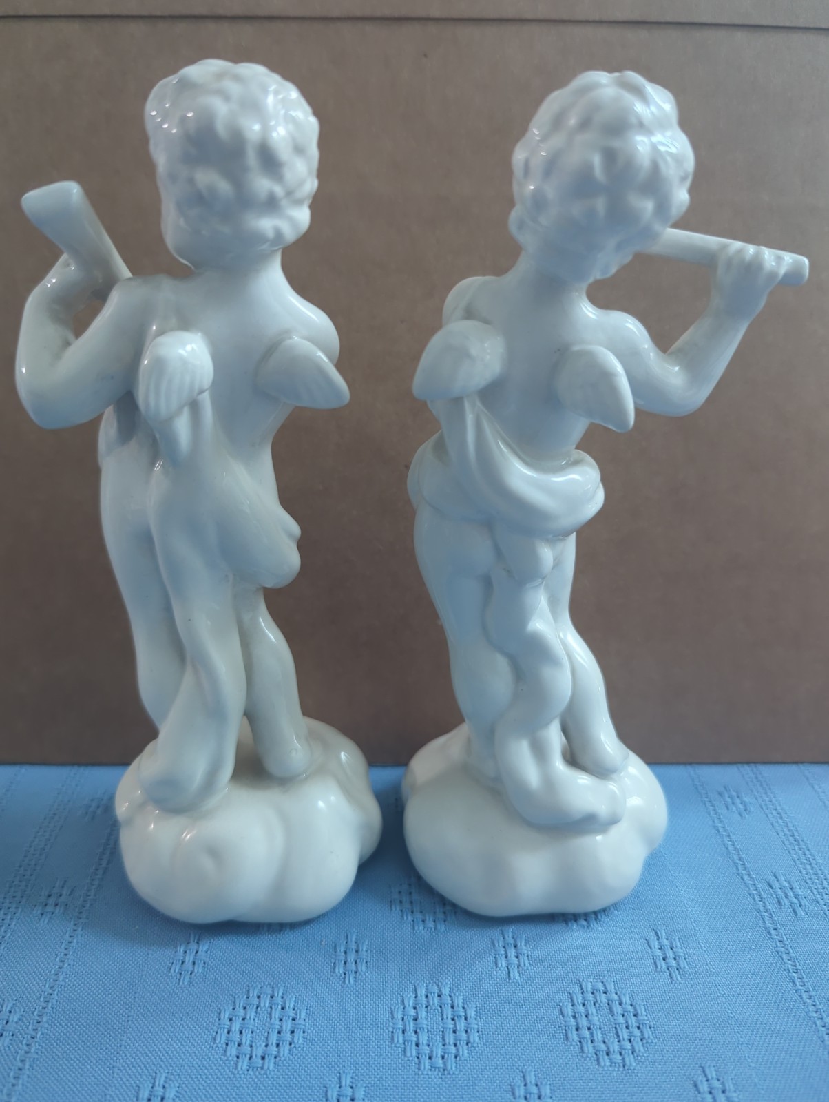 Dakon Keramos Austria White Porcelain Cherub Figurine Pair Art Deco 16cm 6.5 In