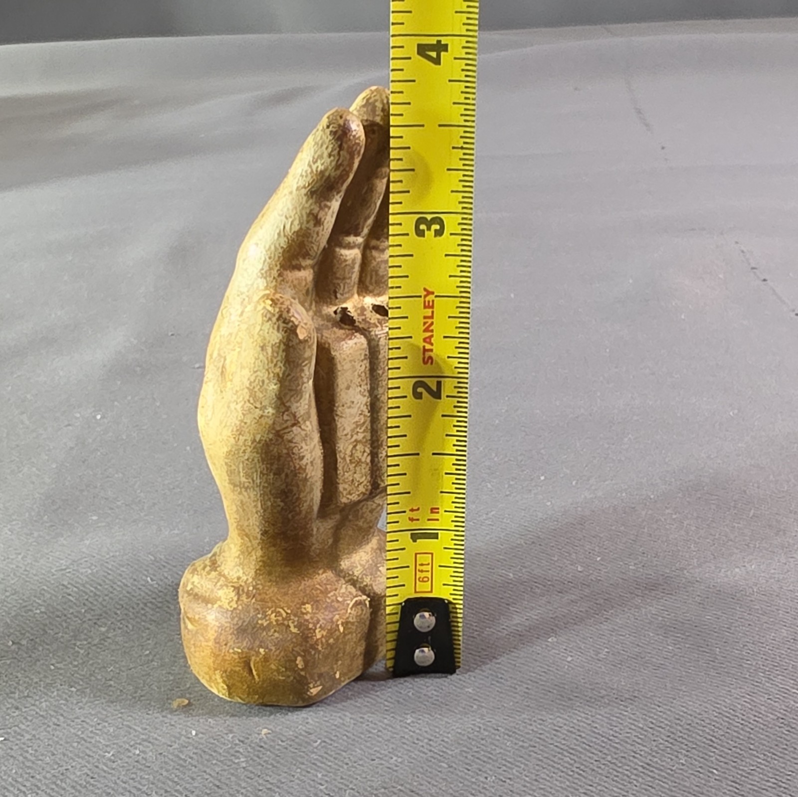 Gold-Tone Ceramic Praying Hands Religious Figurine Painted Finish 4 in Small