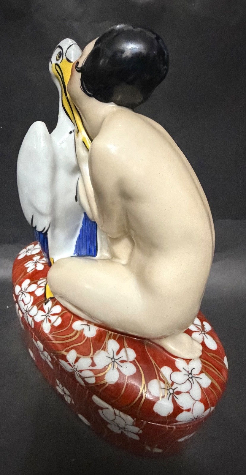 Large Art Deco Aladin France Porcelain Jewelry Chest – Nude Woman & Pelican – 11