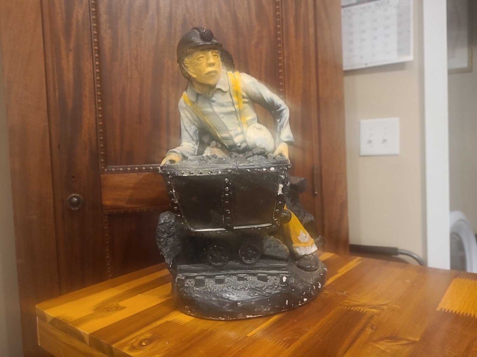 Heavy Vintage 1ft 4″ 11lb Chalkware Coal Miner signed Rulio Or Rullo 1982
