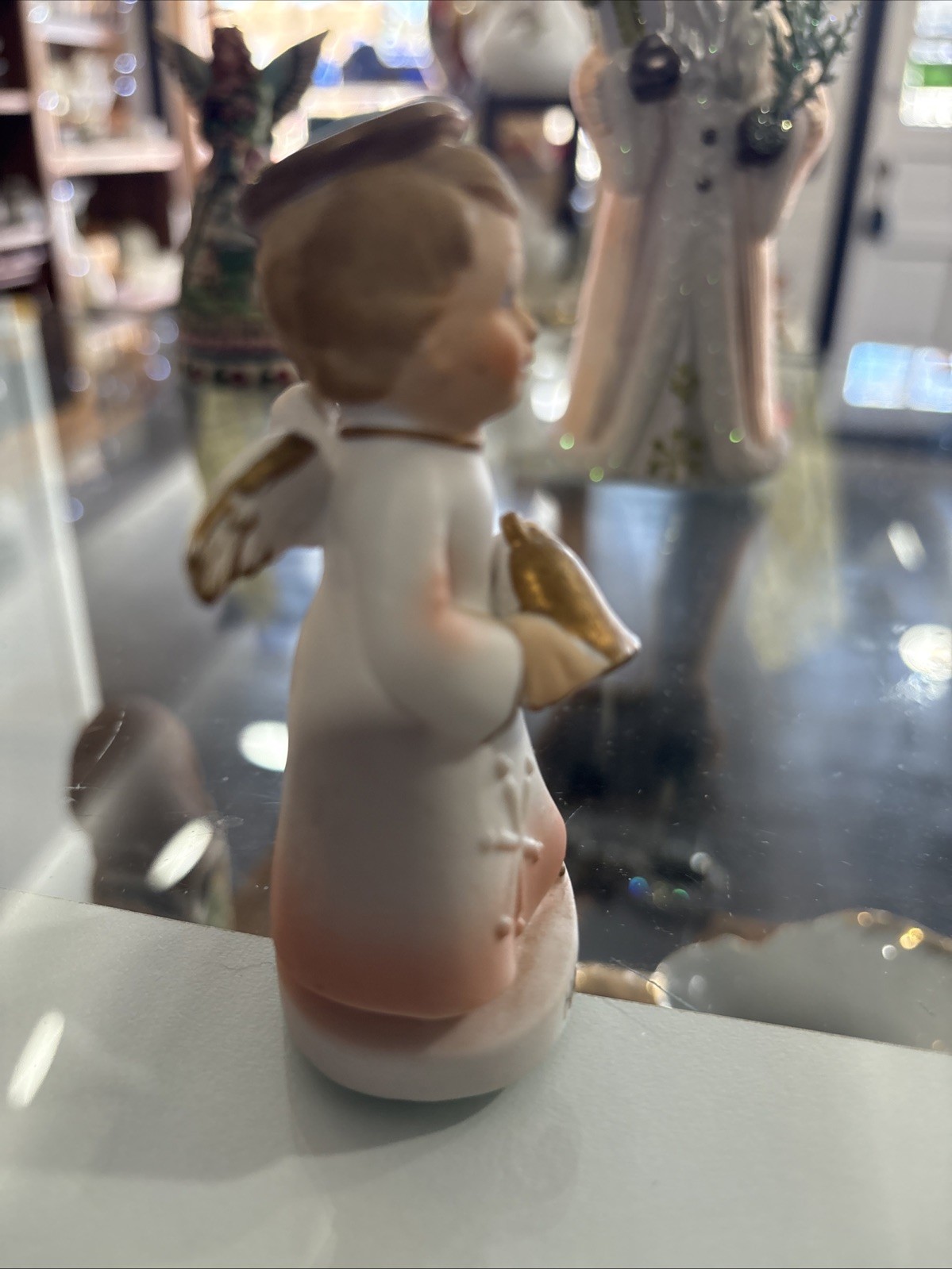 Happy Holiday Angel Figurine with Bell 3.75”T Japan Vintage 70’s Sanmyro