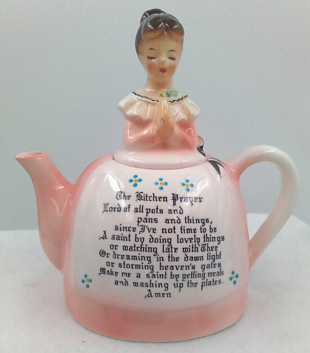 Enesco Mother in the Kitchen Prayer Figurine Lady Teapot Coffee Lid Porcelain