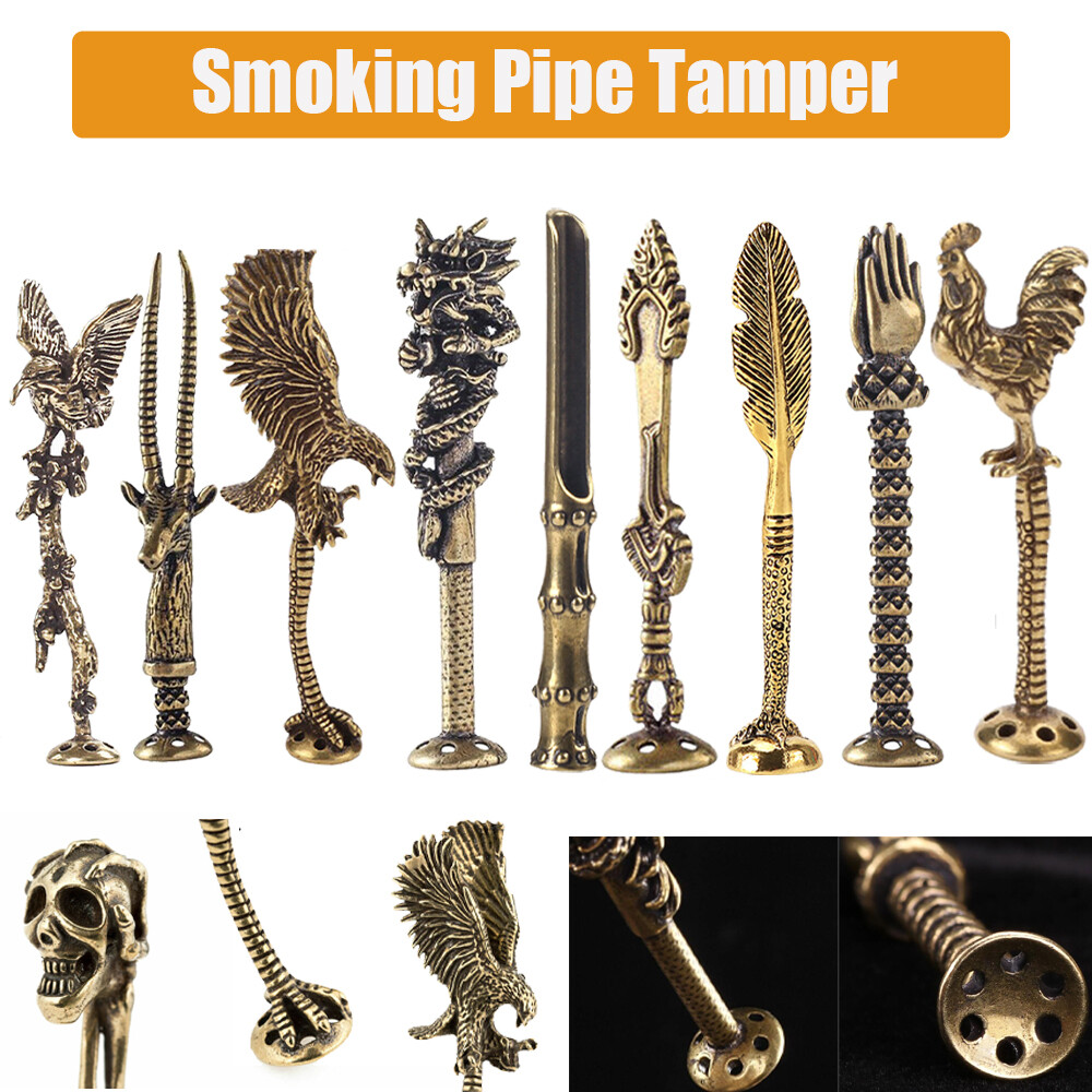 Carving Copper Smoking Pipe Tamper Tobacco Tamping Tool Press Brass Metal