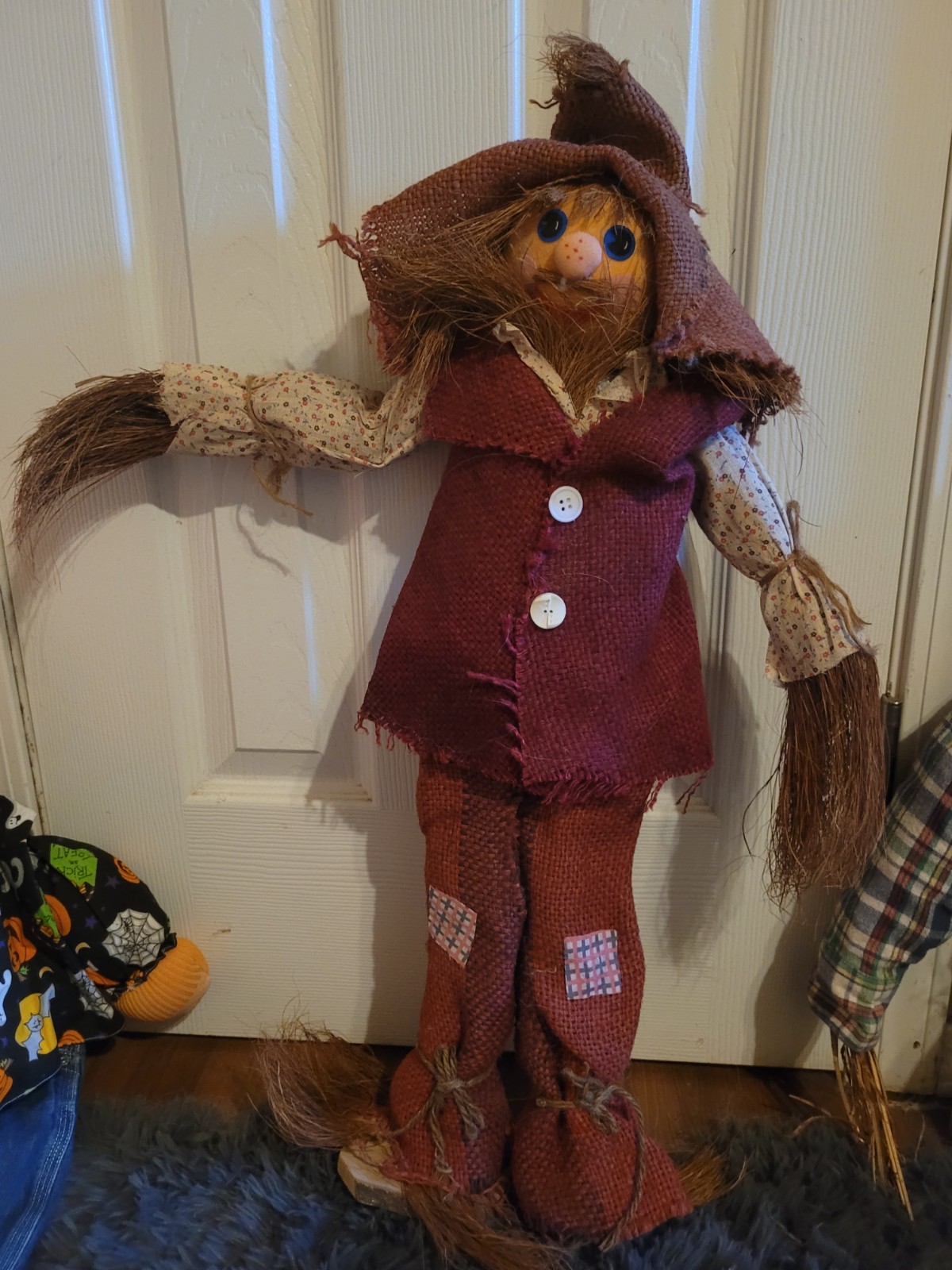 Vintage Handmade Scarecrow ~ Made Taiwan. Super CUTE 27in Tall