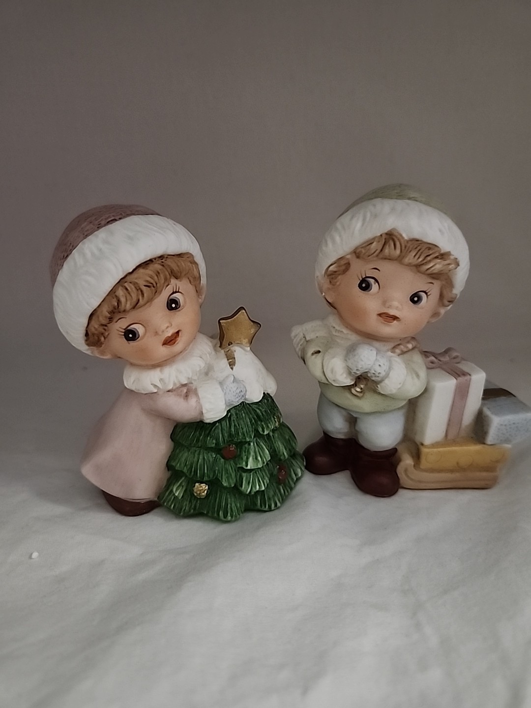 1990s Homco Porcelain Christmas Boy and Girl #5556 Figurines