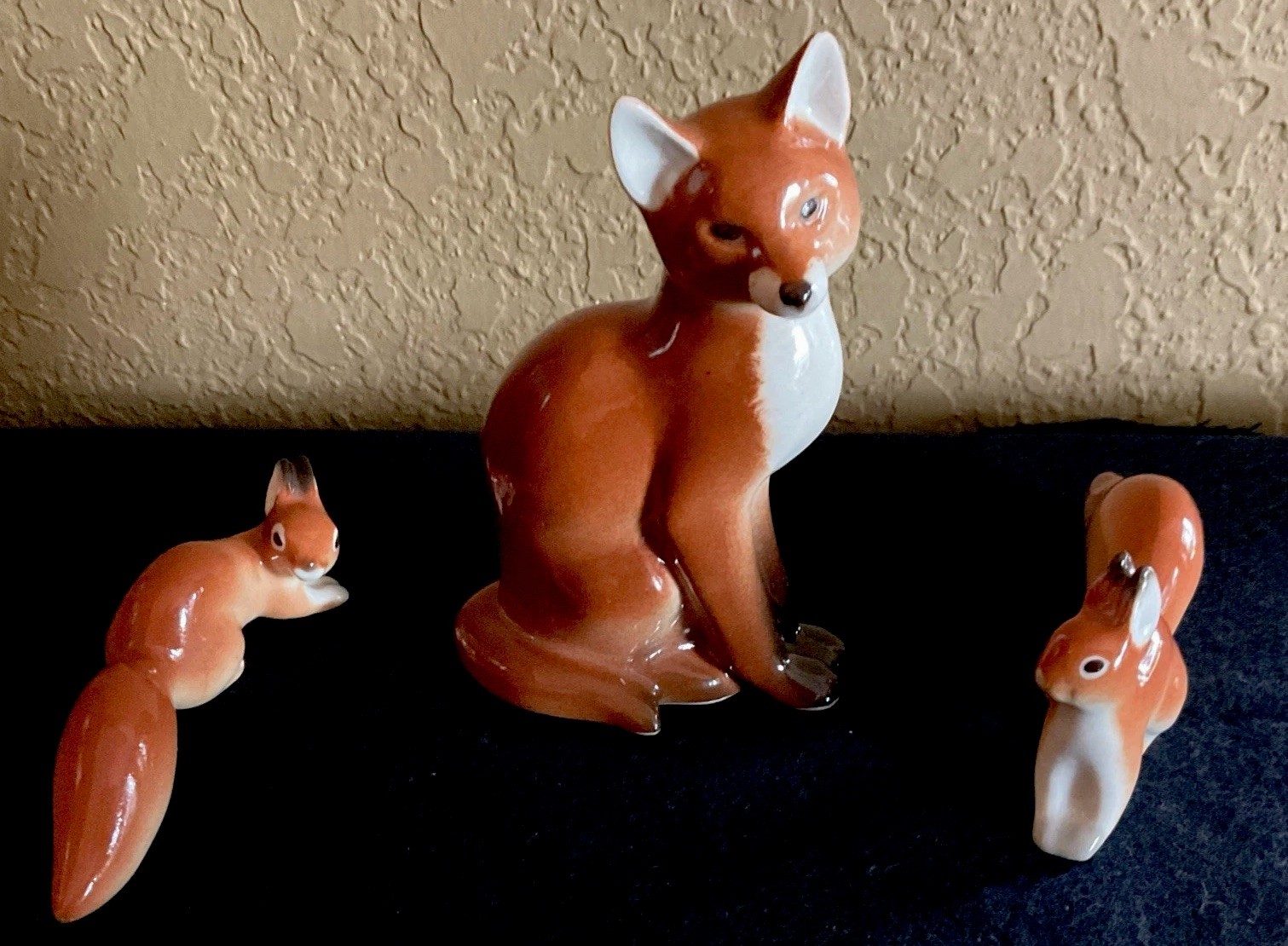 Set Of 3 USSR VINTAGE Porcelain Fox Family Polonne