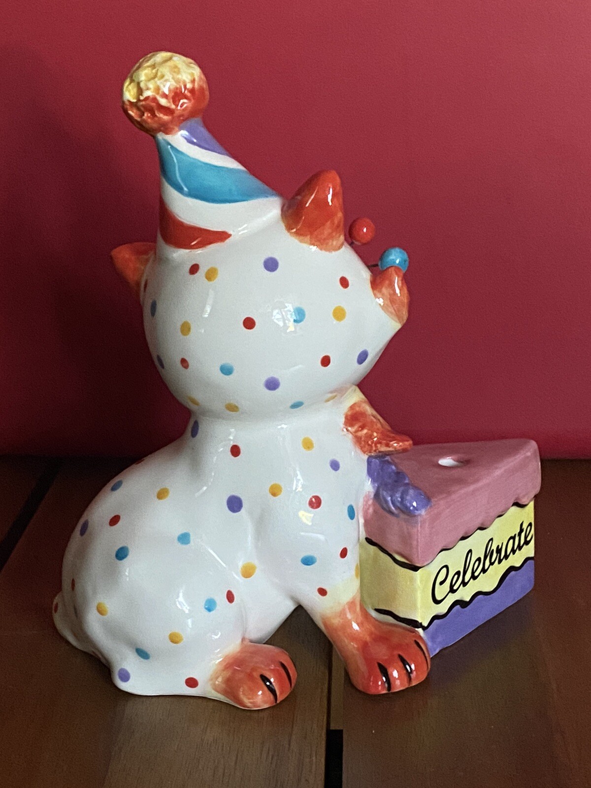 Whimsiclay Amy Lacombe Celebrate Birthday Kitty Cat Whiskers Figurine, Signed