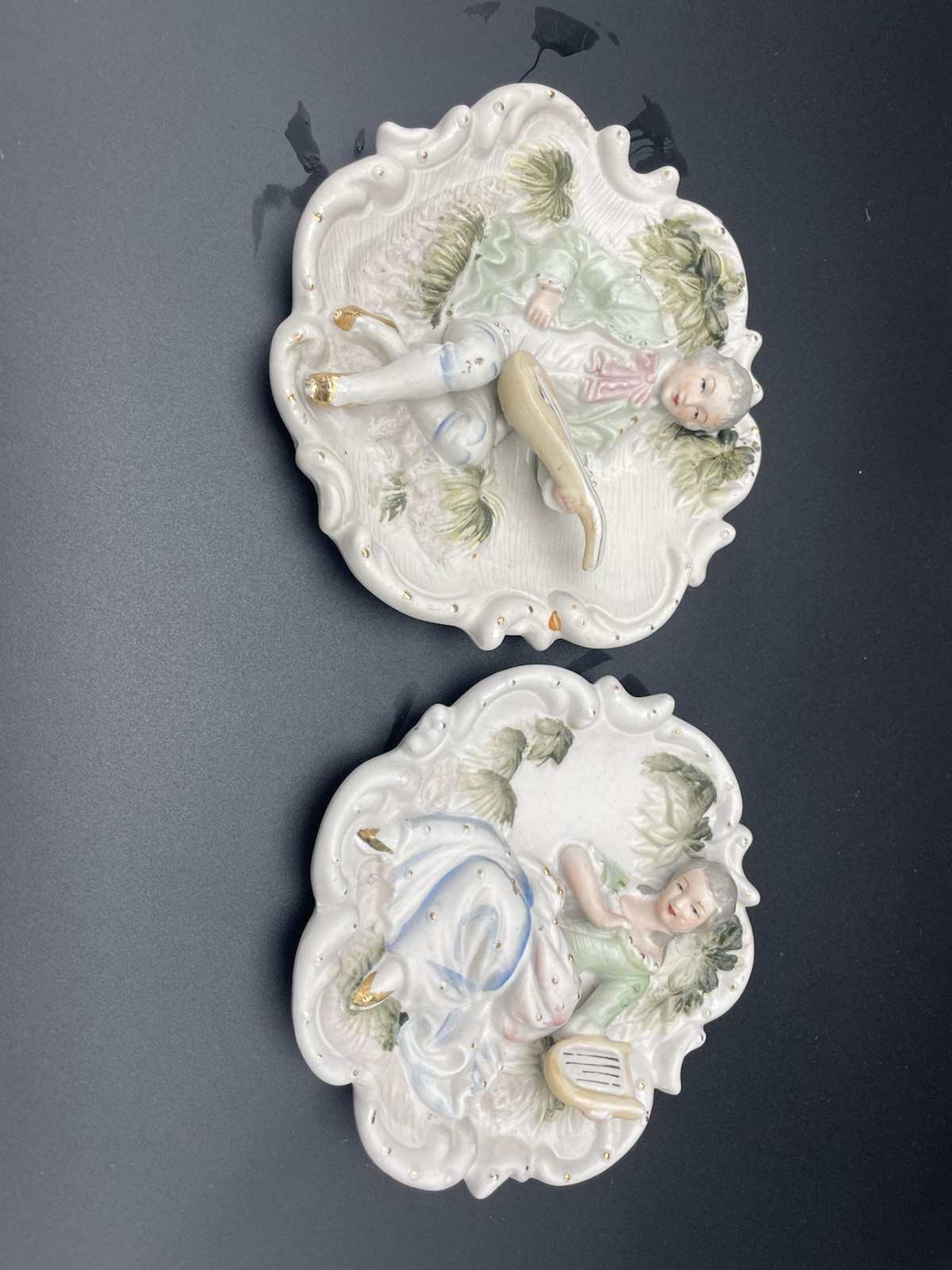 Vintage Andrea Hand Painted Victorian Wall Plaques Set 5.5″ Occupied Japan