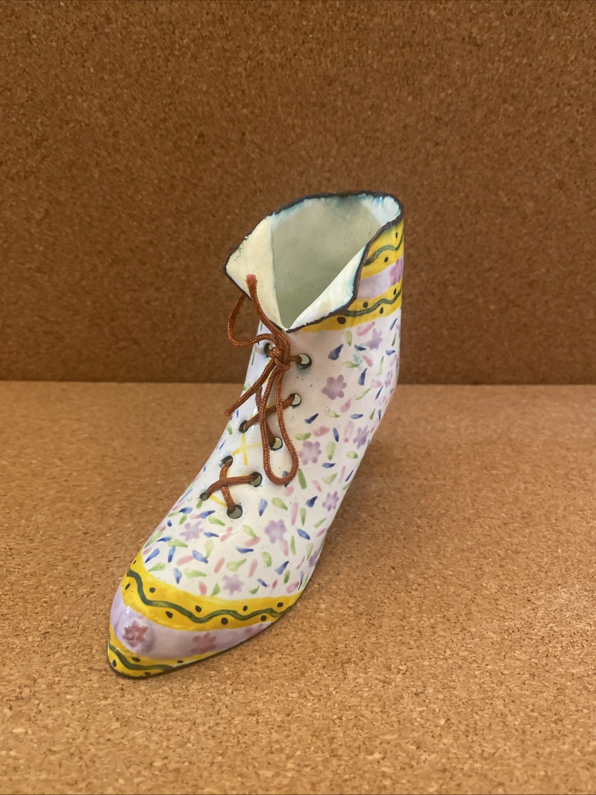 Kelvin Chen Miniature Enameled Victorian Style Lady’s Boot. White Instep