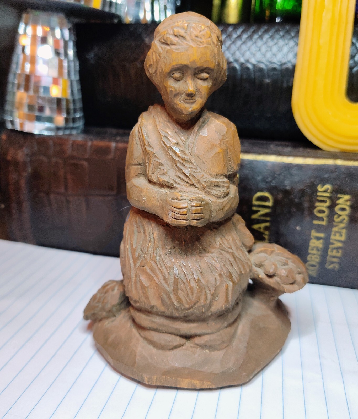 Vintage 1950’s -60’s Folk Art Hand Carved Wooden Figure Woman Praying- Religious