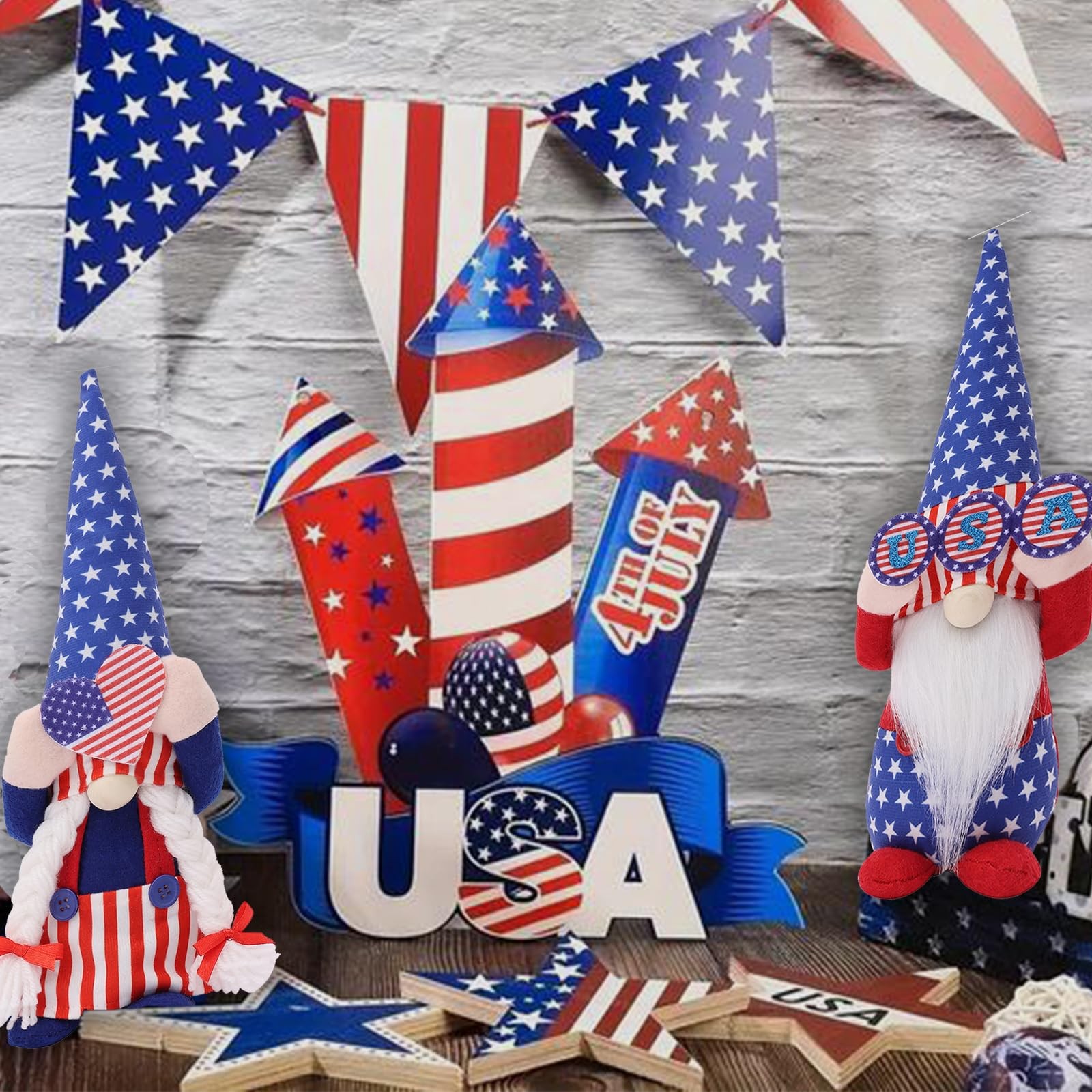 VAIZIQ 4th of July Gnomes Decorations,2 Pcs 250th Anniversary Patriotic USA G…