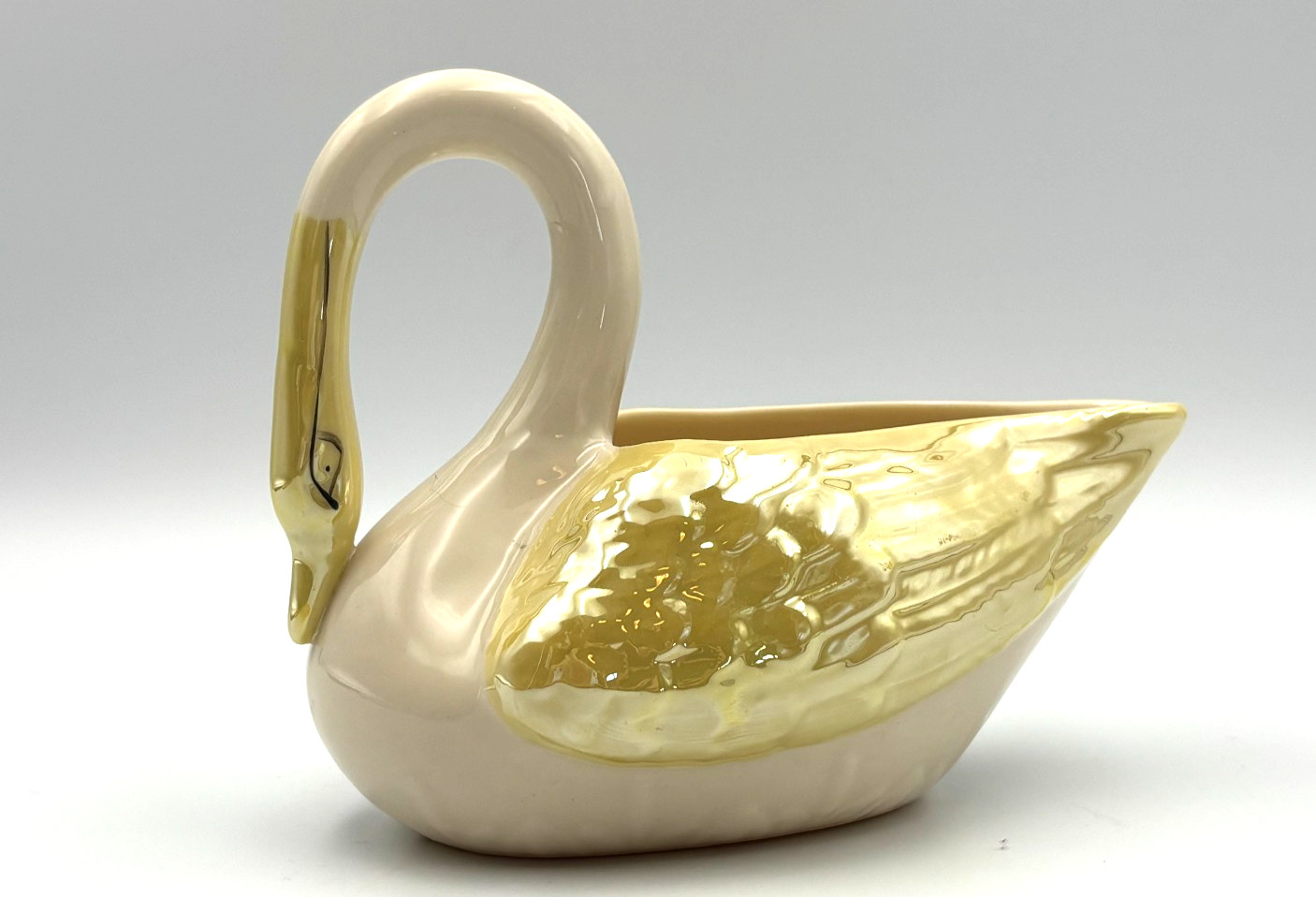 Belleek Swan Creamer Vase Large 7th Gold Brown Mark 1980-1992 Ireland Parian Art
