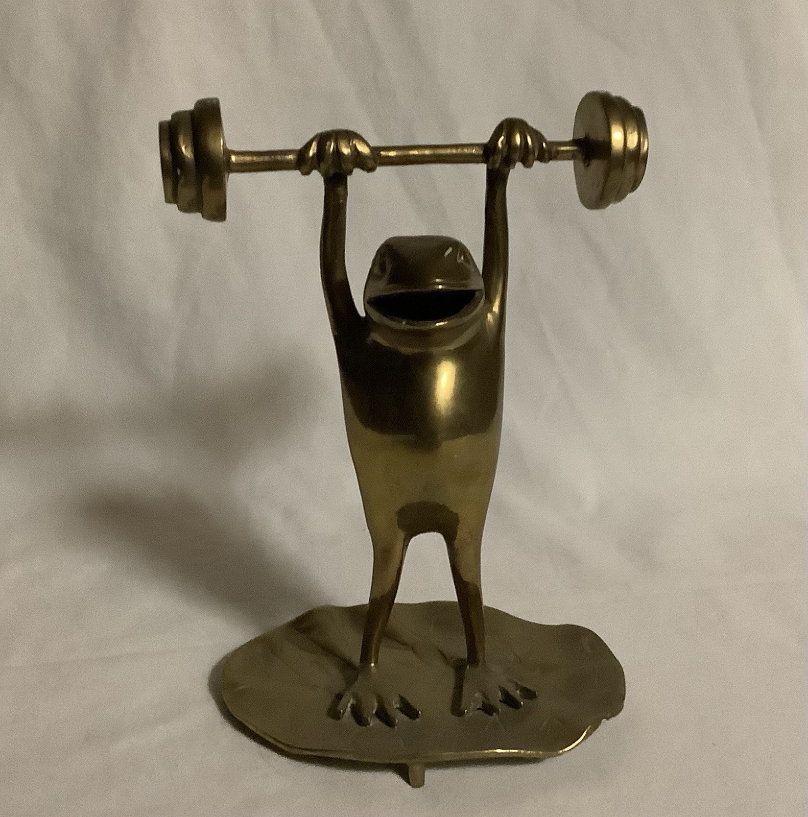 Bodybuilder Frog Statue Vintage Handmade Brass Home Decor Figurine 7.5” T