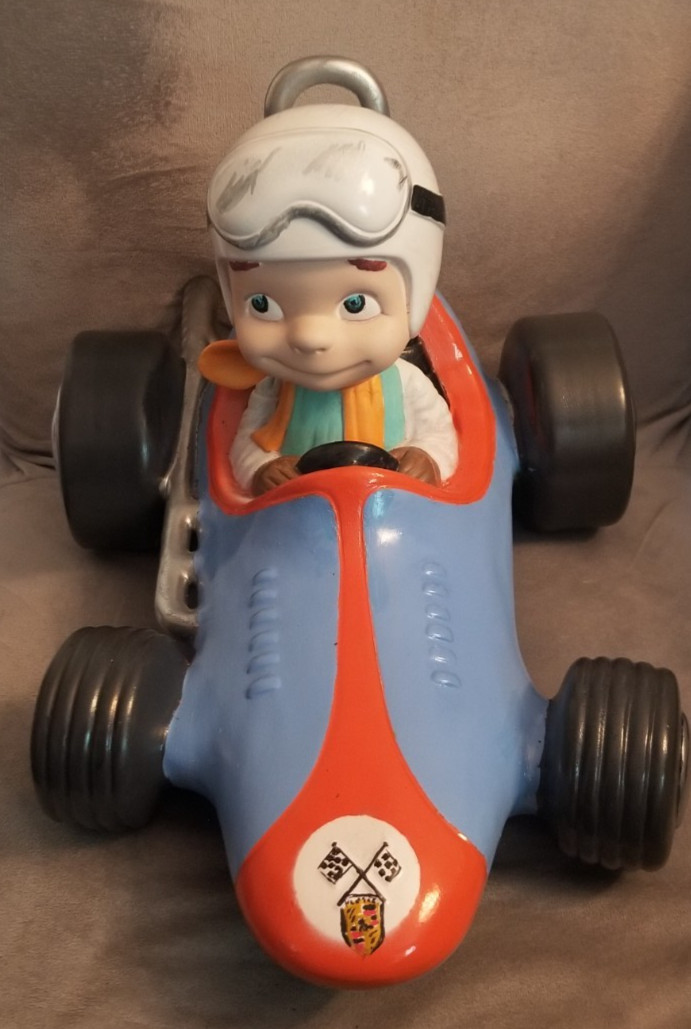 VTG Porsche + Gulf Atlantic Mold Large Ceramic Boy Race Car Hand painted 70’s