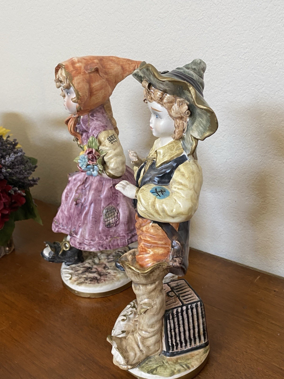 Vintage 2Pc Capodimonte Porcelain Peasant Boy & Girl 13.5” Inch Made in Italy