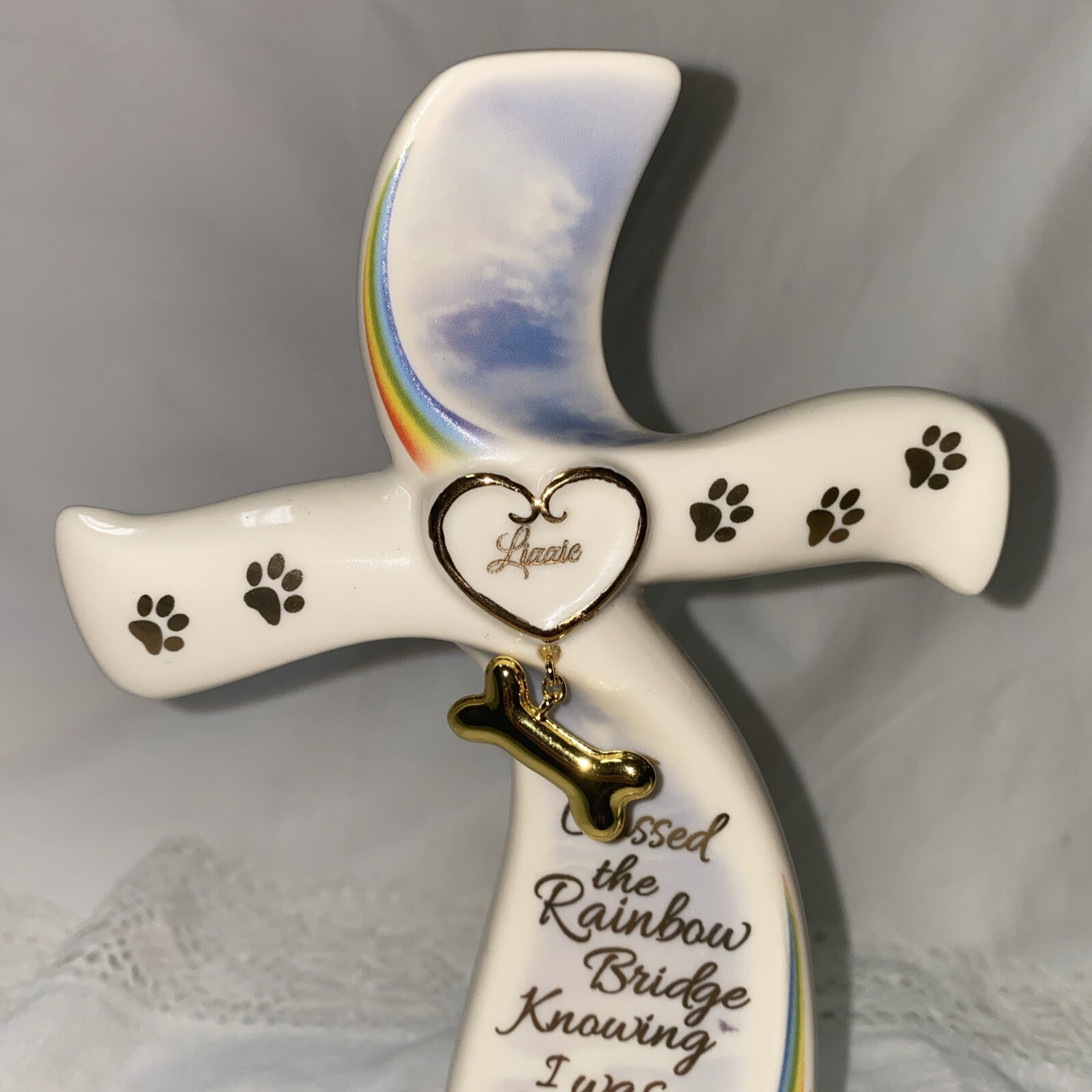 Bradford Exchange Rainbow Bridge Cross figurine dog Lizzie porcelain statue