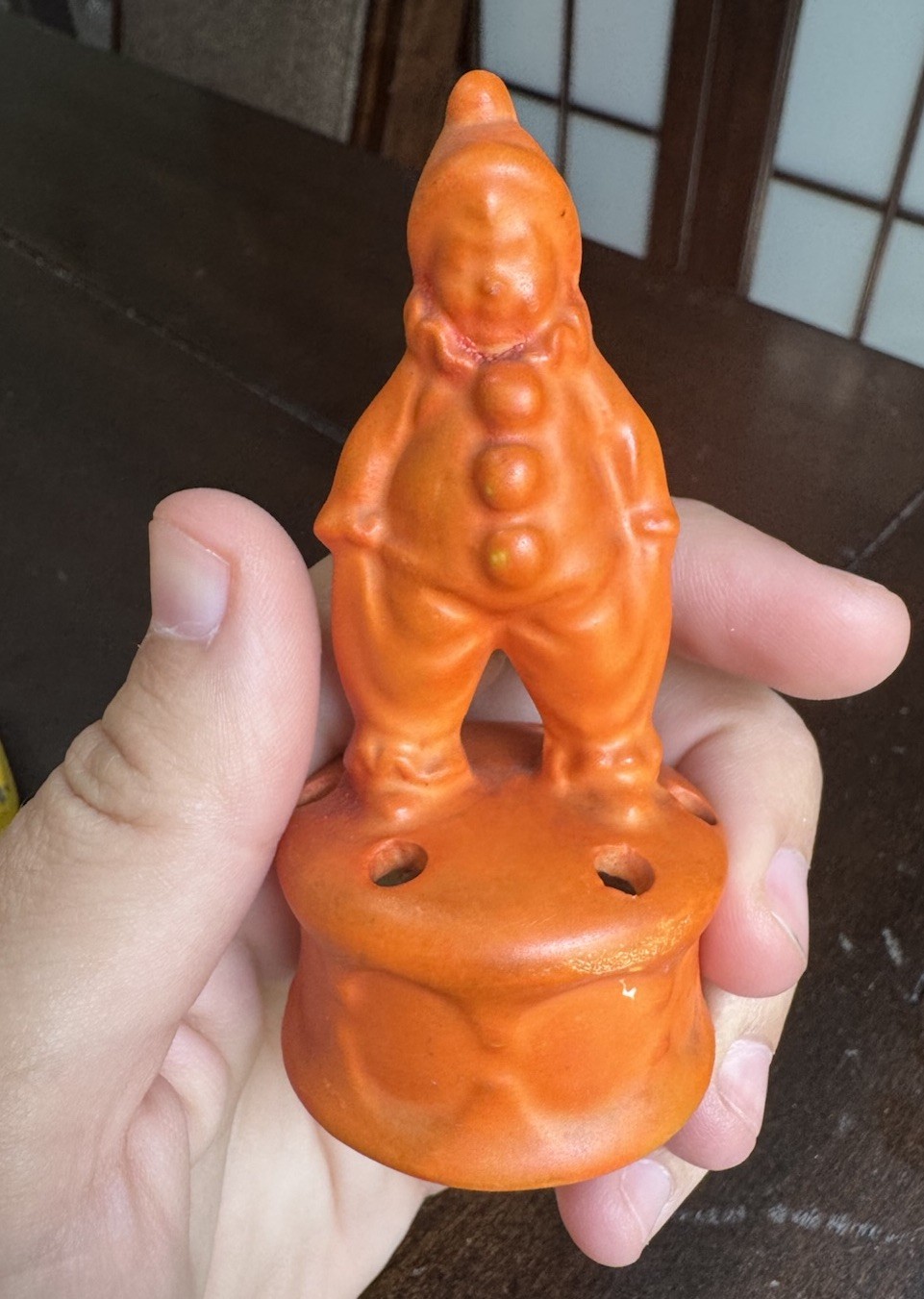 Antique Germany Orange Porcelain Clown Flower Holder RARE Halloween Collectible