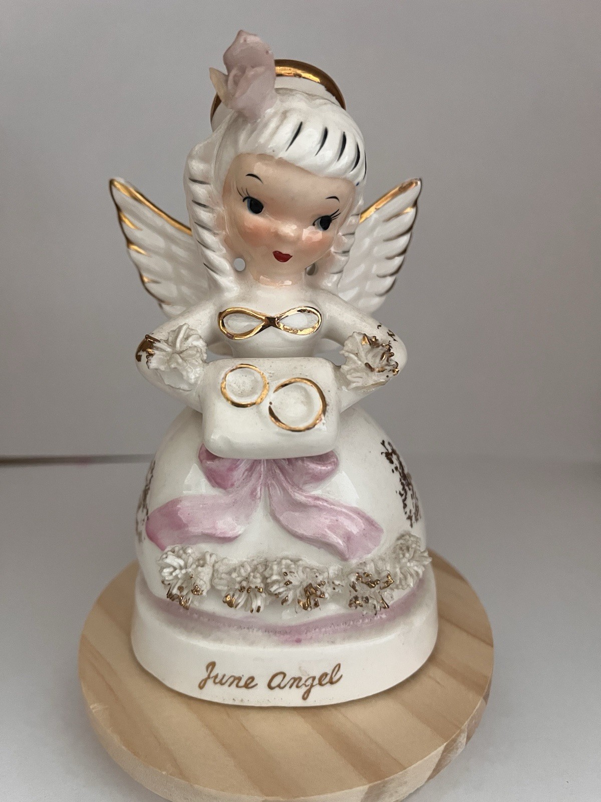 VTG Napco June Birthday Angel Bride A1366 Spaghetti Trim Wedding Rings KITSCHY