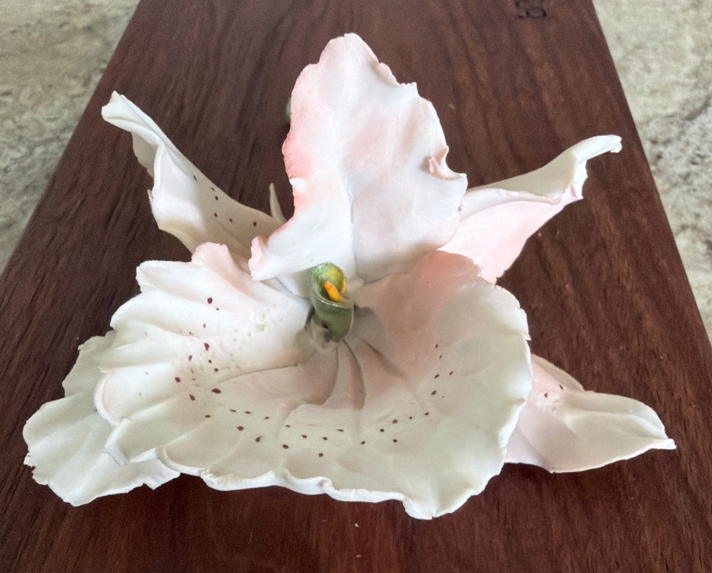 Authentic Capodimonte Porcelain Orchid Italy Hand Painted Flower Figurine