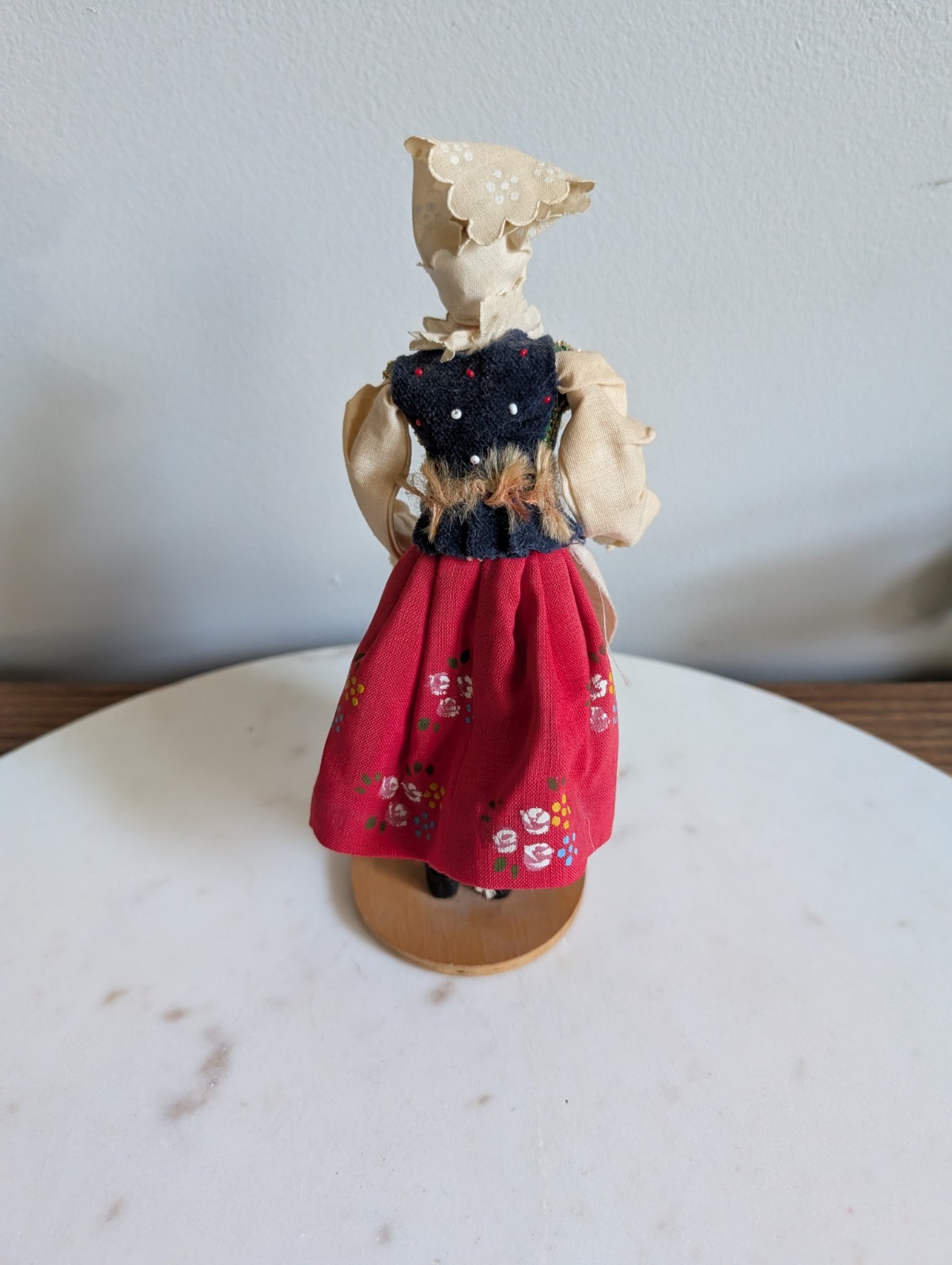 Vintage Tamburitzan Dancer Female Figurine Wood Base Painted