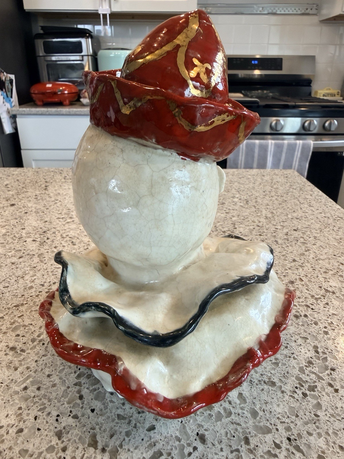 Vintage RARE Dorothy S. Fish Hand Painted Art Pottery Clown Head Bust Figure