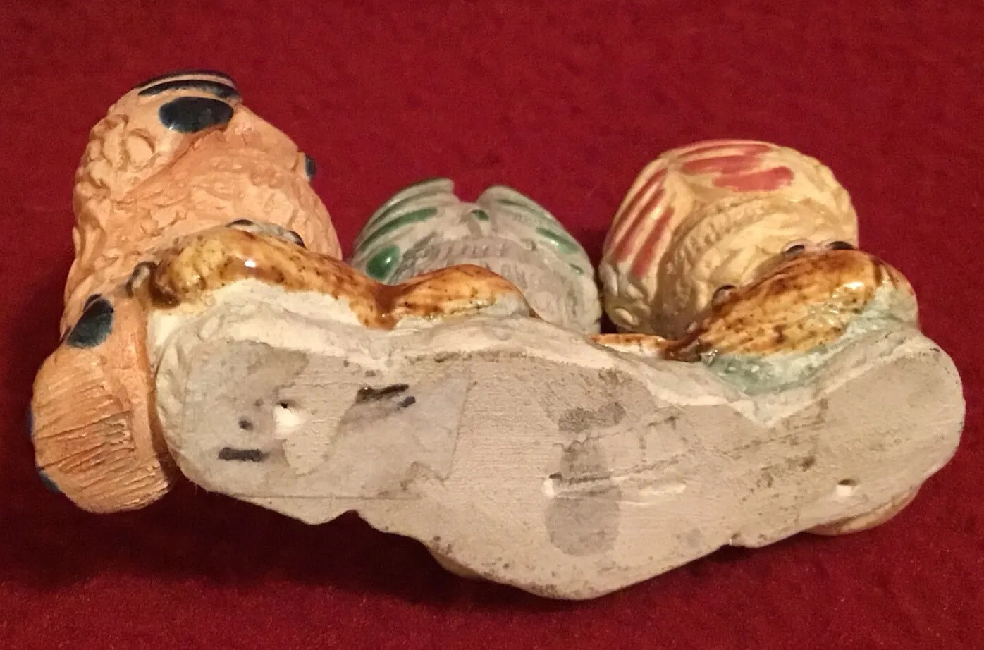 Owls “See No Evil” miniature earthenware figure w/glazed details approx. 2.5″