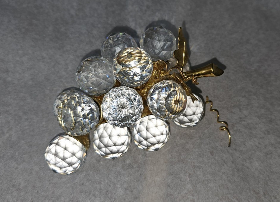 Vintage Swarovski Crystal Sparkling Fruit Grapes Cluster On 24K Gold Plated Stem