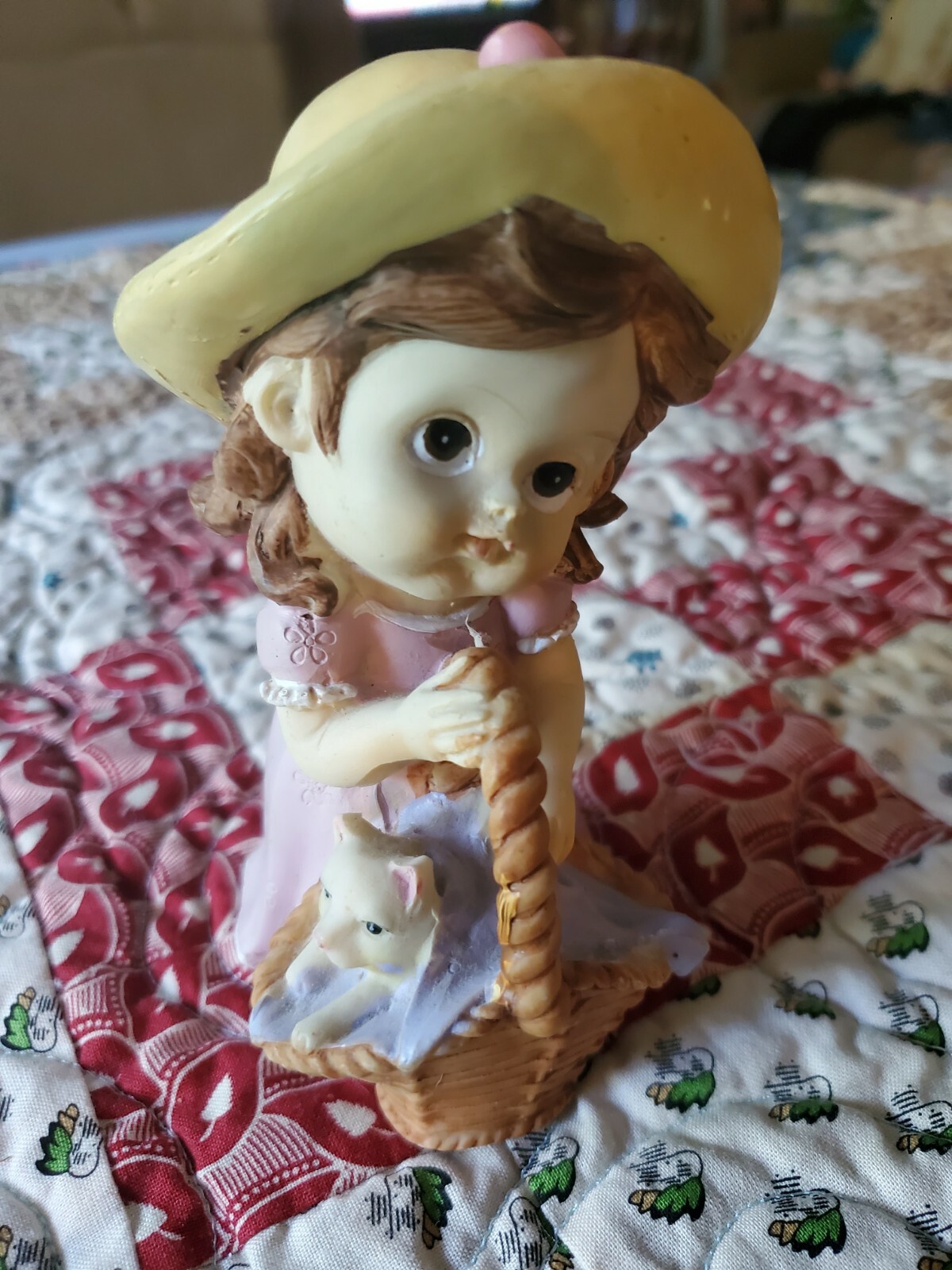 Figurine Tender Times Little Girl With Basket and cat 5 1/2 inch tall hand paint