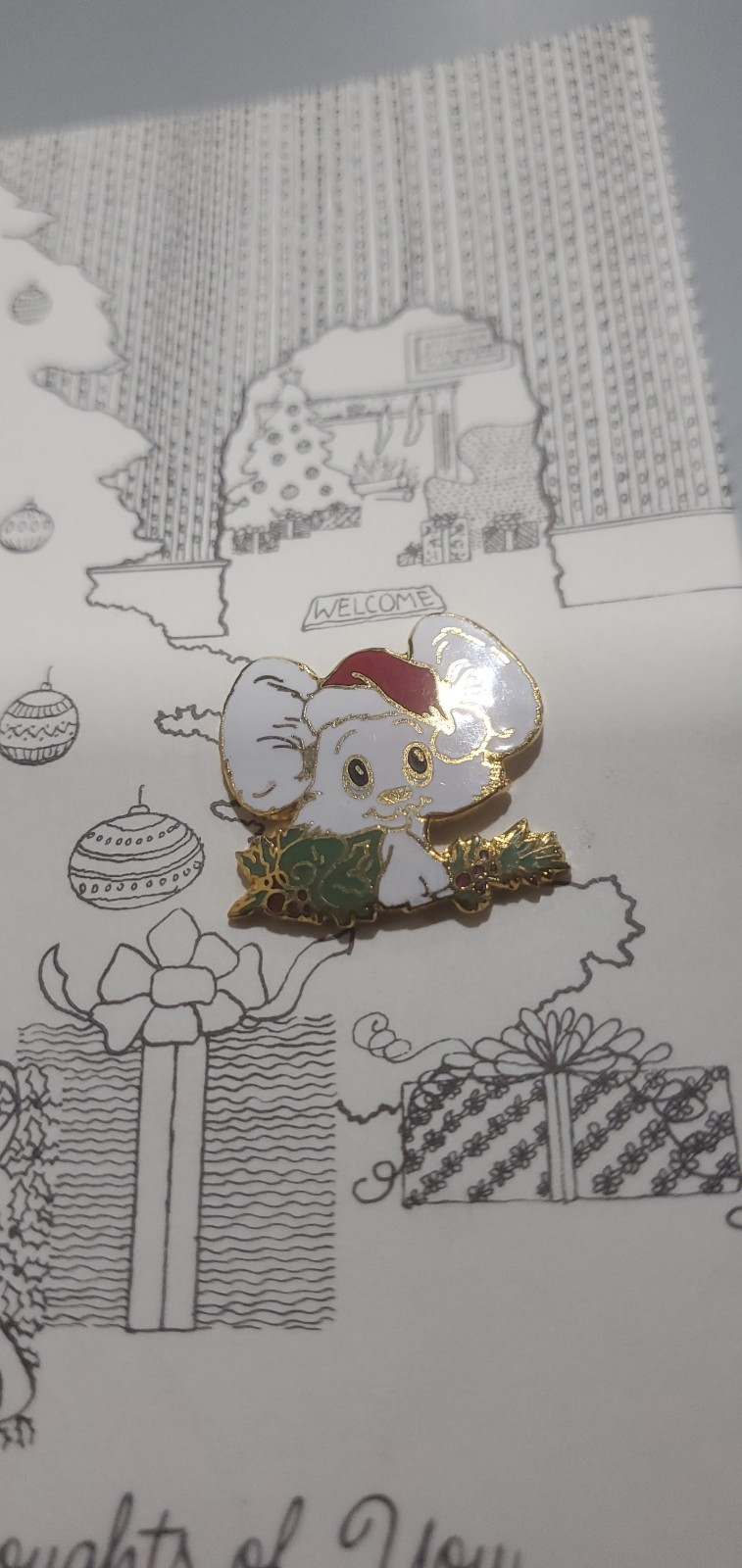 Hallmark Rare Cloisonne Christmas Mouse Lapel Pin on Mailable Card