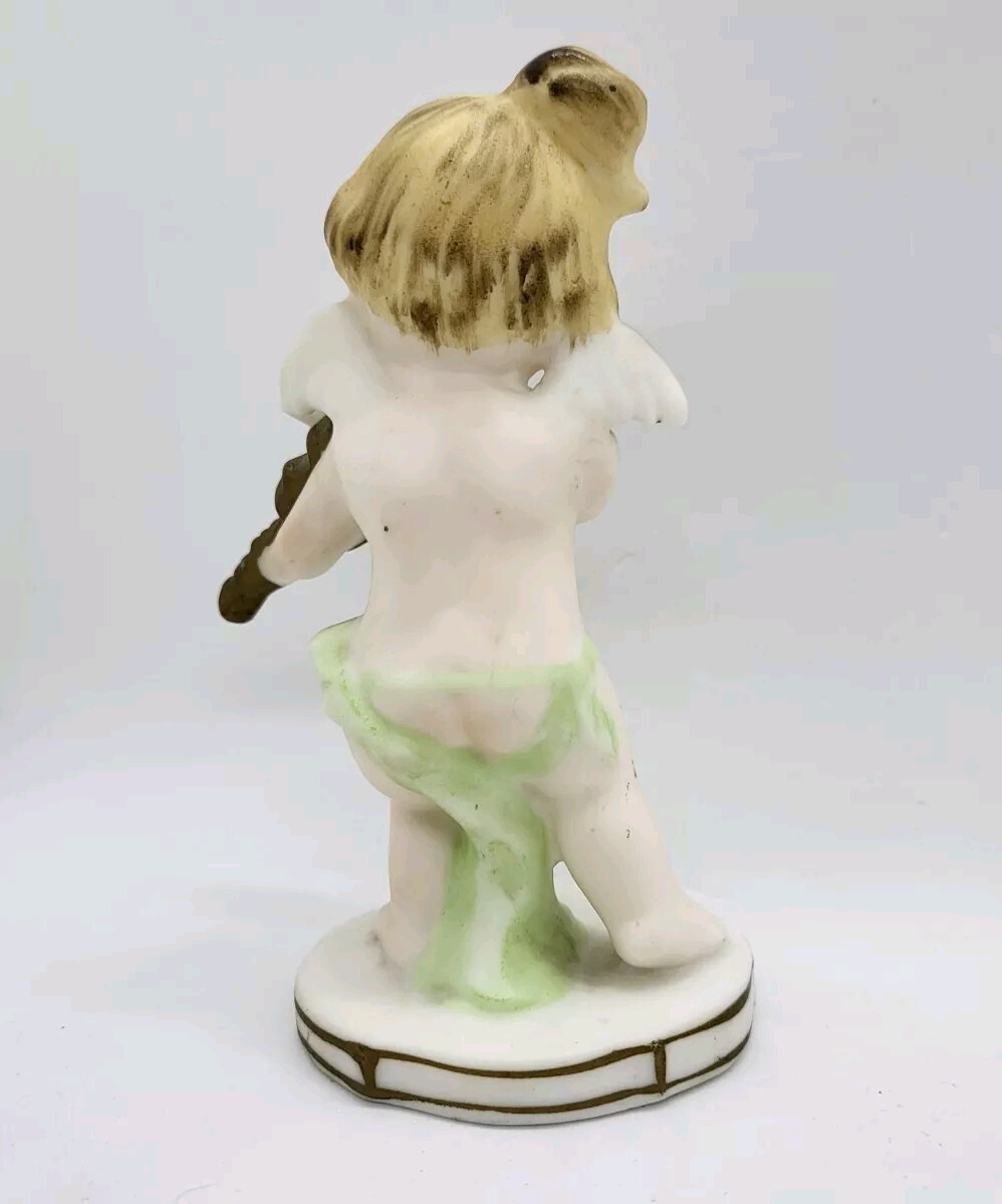 Vtg LEFTON #6284 Porcelain Bisque Angel Cherub Playing Violin Guitar 5″
