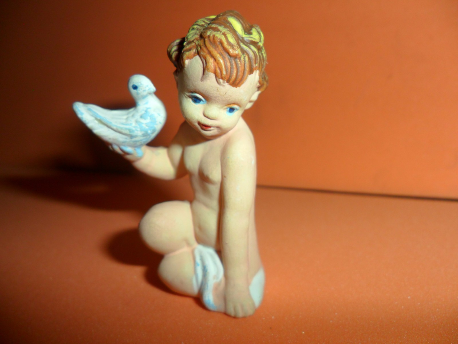 Plastic Miniature Young Boy with Dove – Vintage – Hand Painted