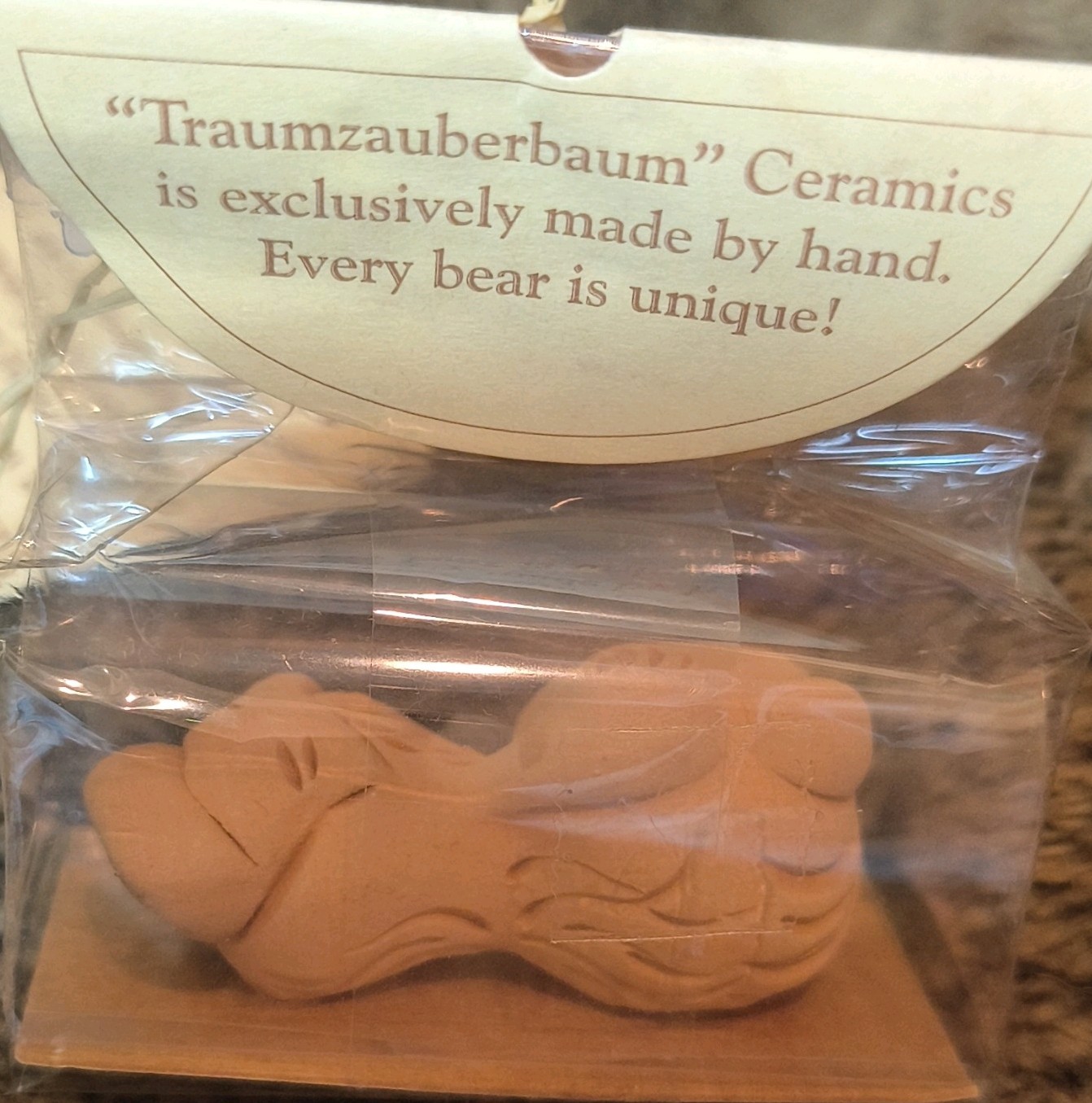 Traumzauberbaum Magic Dream Bear Handmade Ceramic Figurine, Small Beige